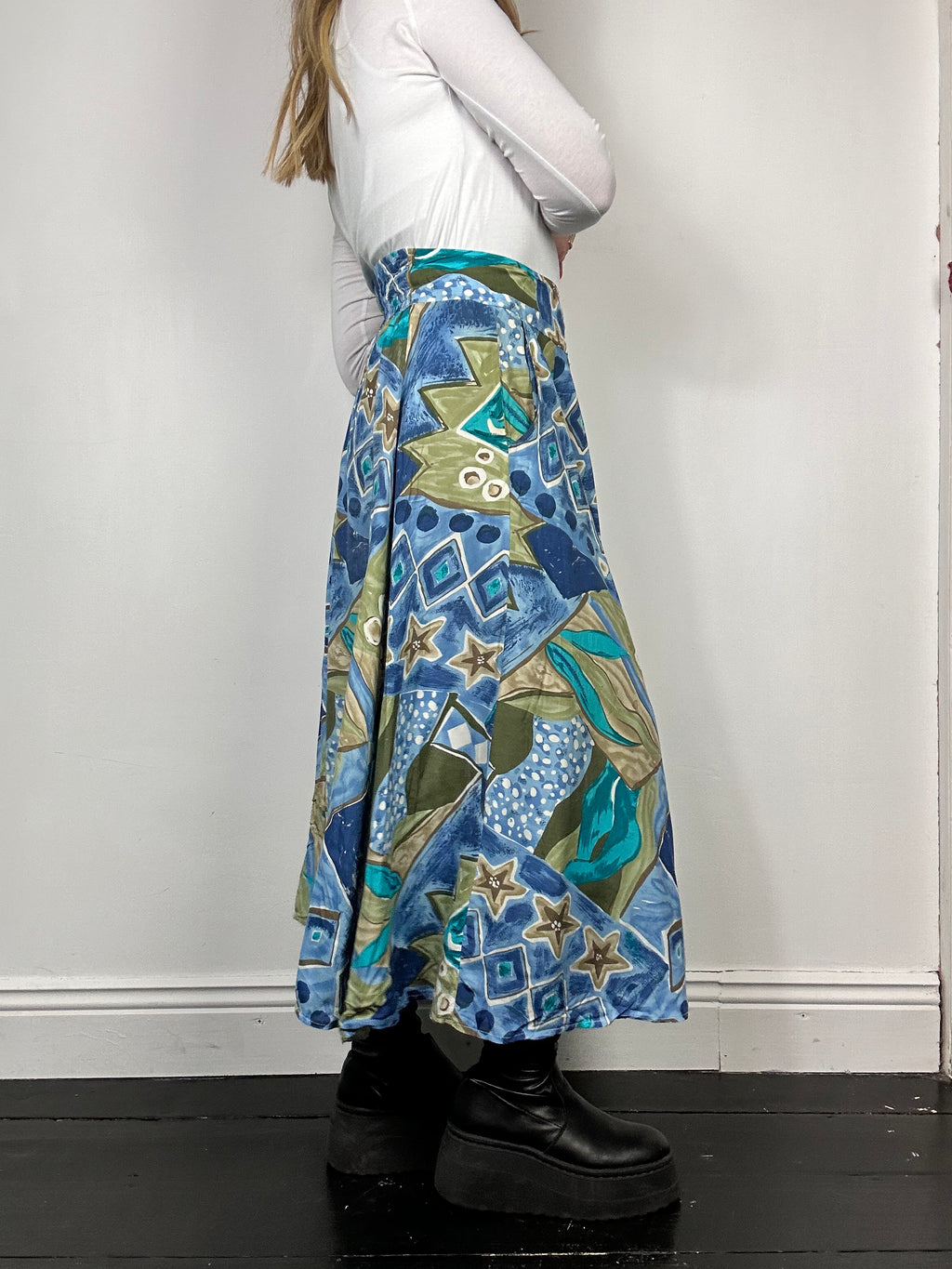 Blue 80's Midi Skirt Size 10