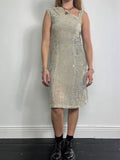 Grey Beaded Silver Midi Dress Size 10