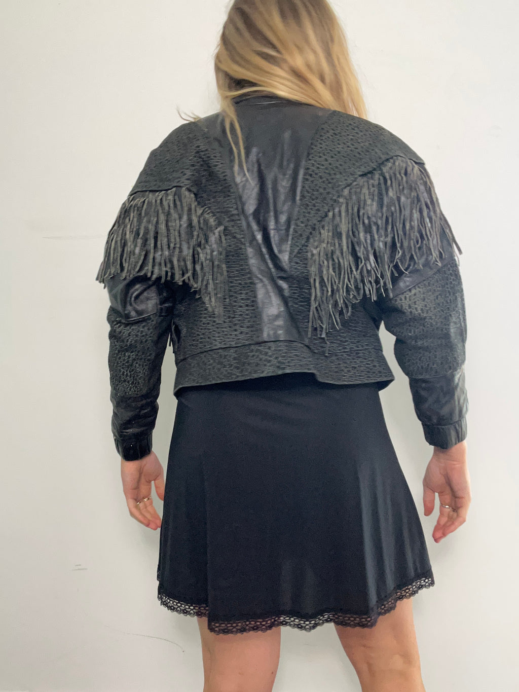 Fringed Leather Jacket Size 8