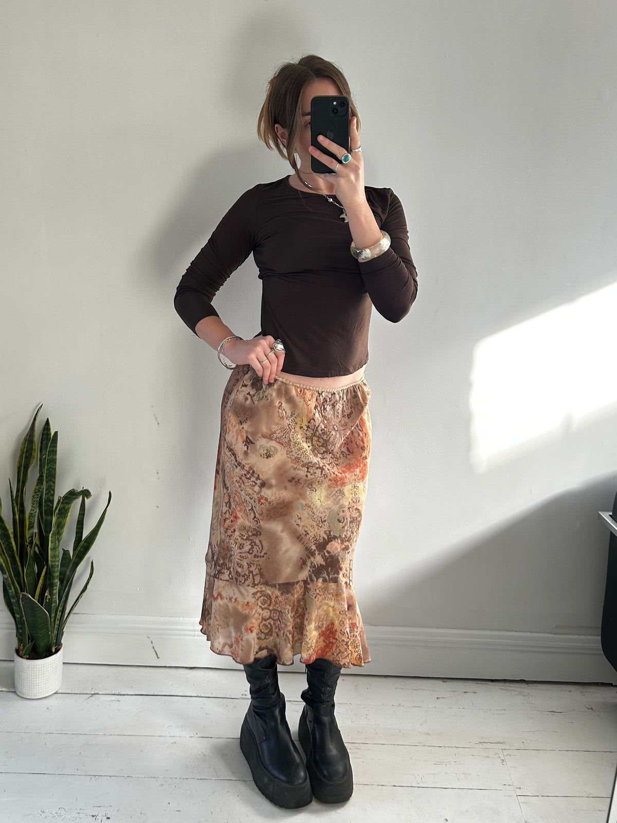 Brown Ruffle Chiffon midi Skirt Size 10