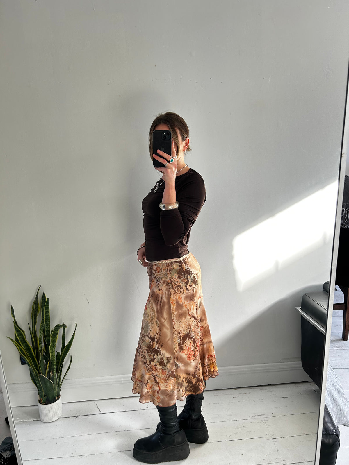 Brown Ruffle Chiffon midi Skirt Size 10