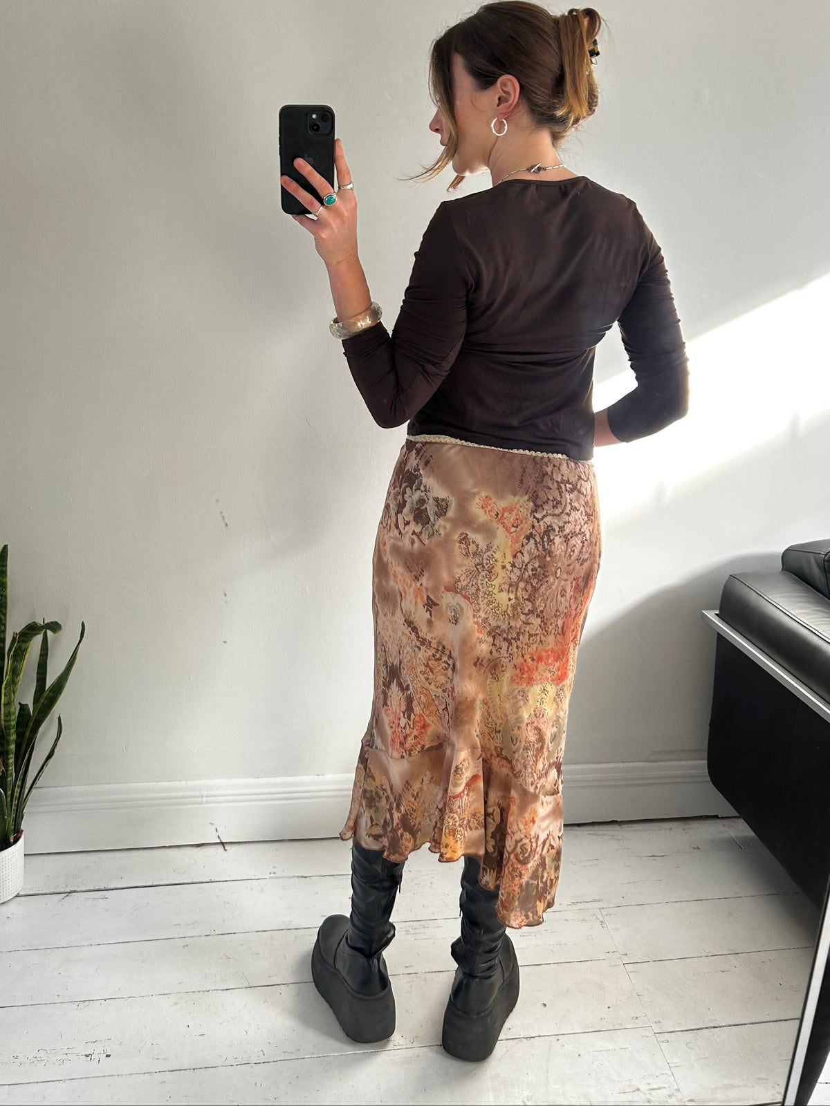 Brown Ruffle Chiffon midi Skirt Size 10