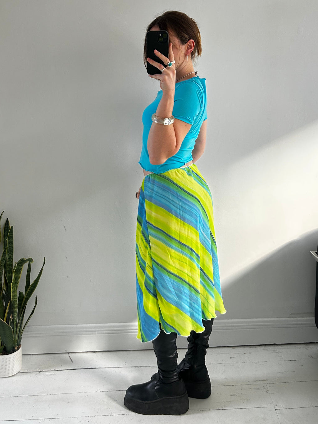 Green And Blue Low Rise Midi Skirt Size 12