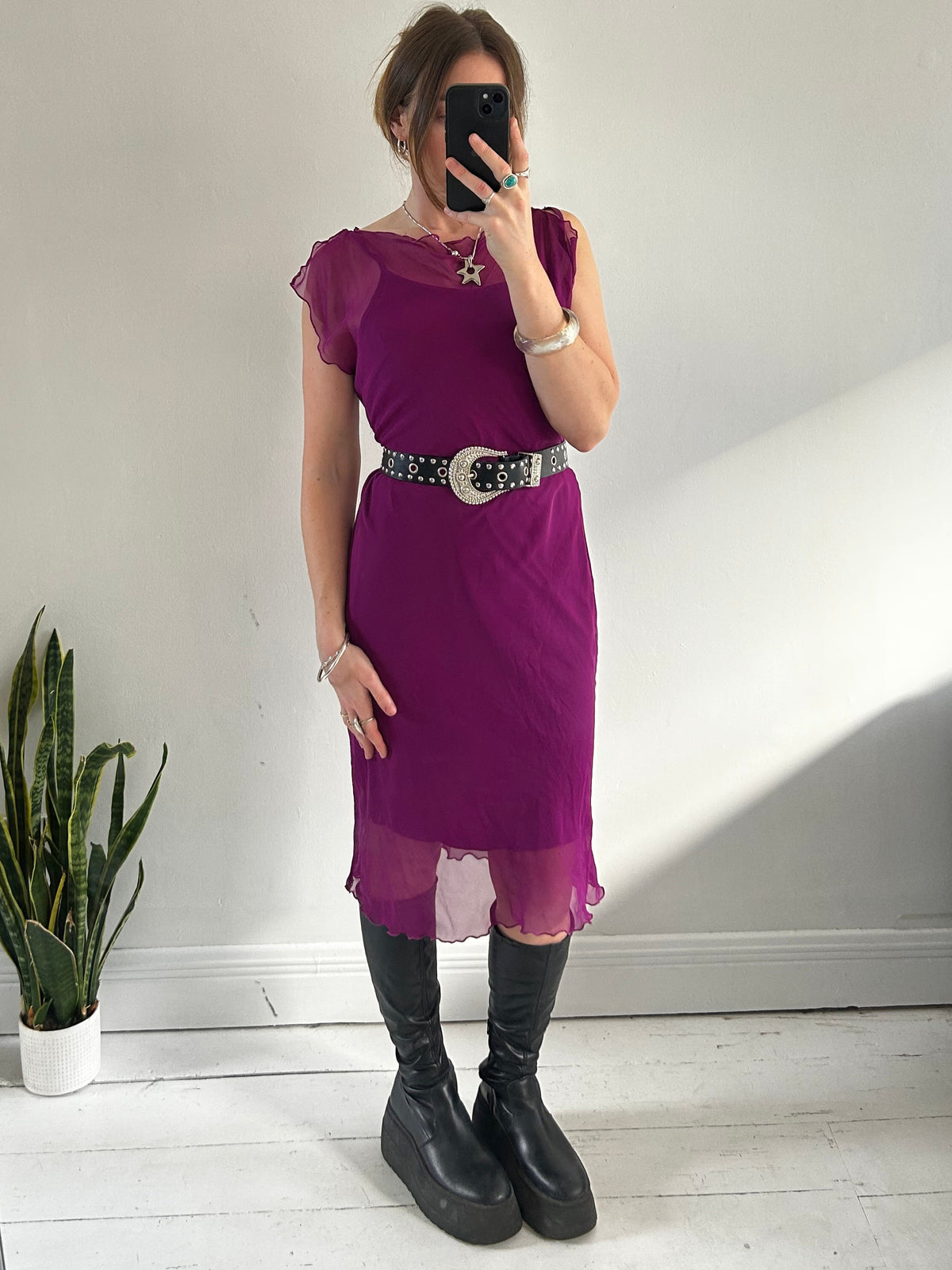 Purple Chiffon Midi Dress Size 12