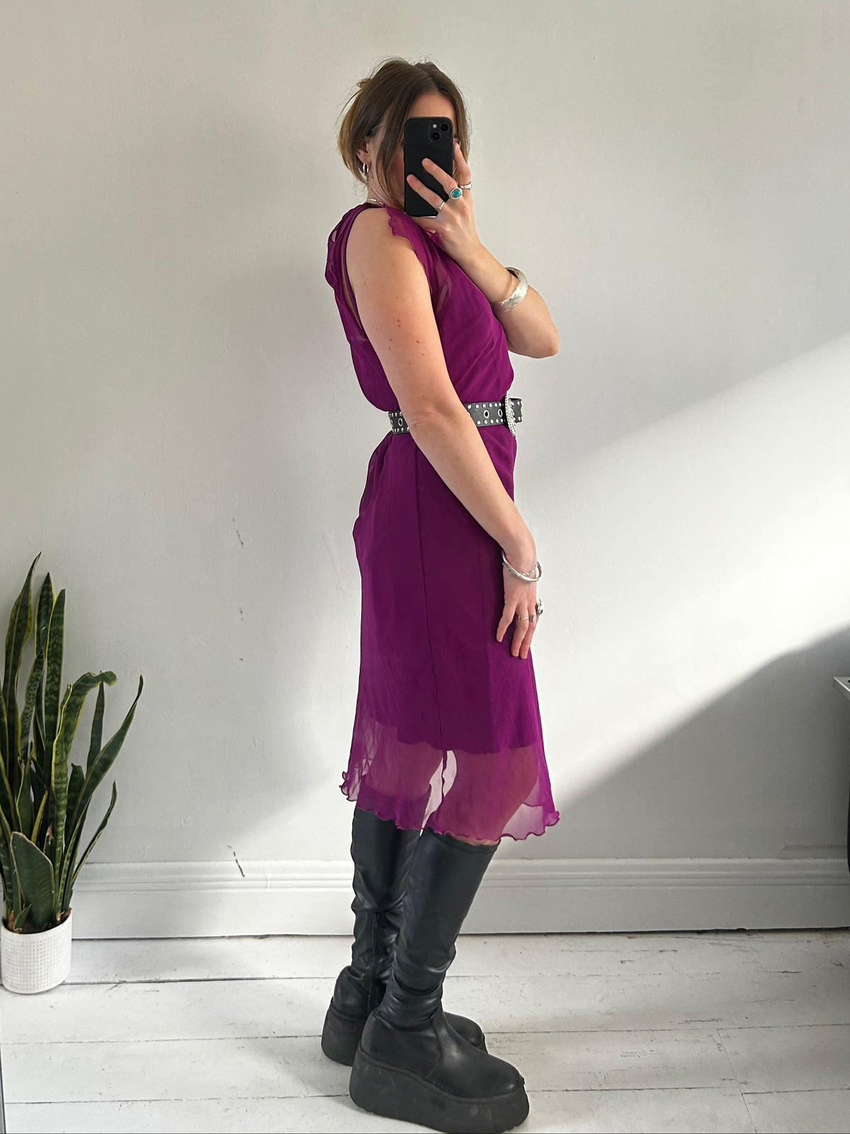 Purple Chiffon Midi Dress Size 12
