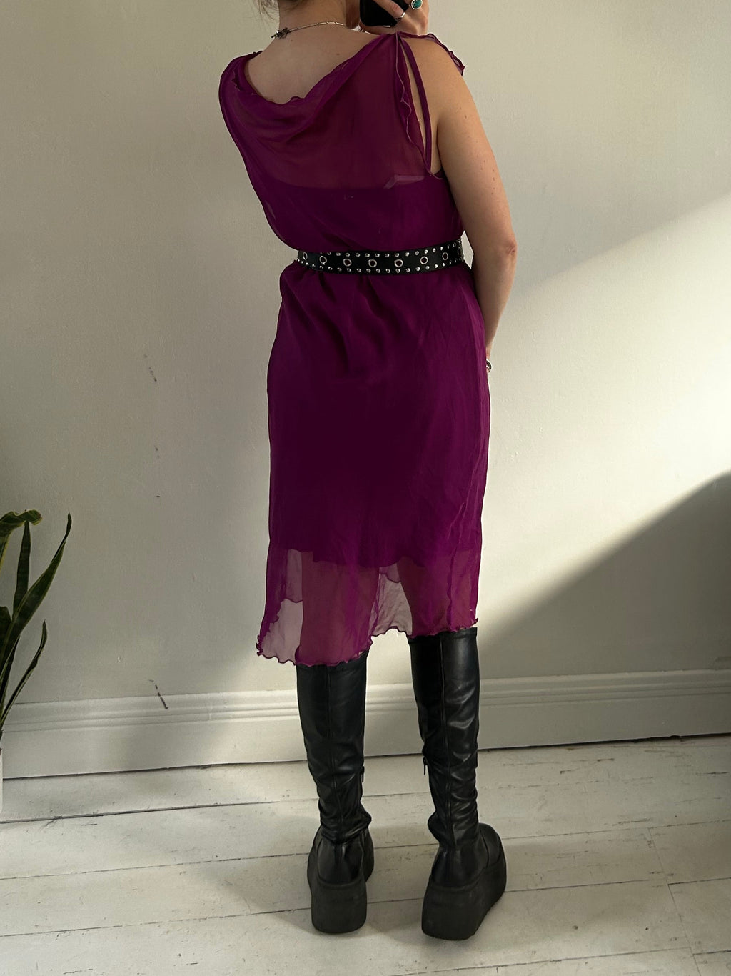 Purple Chiffon Midi Dress Size 12