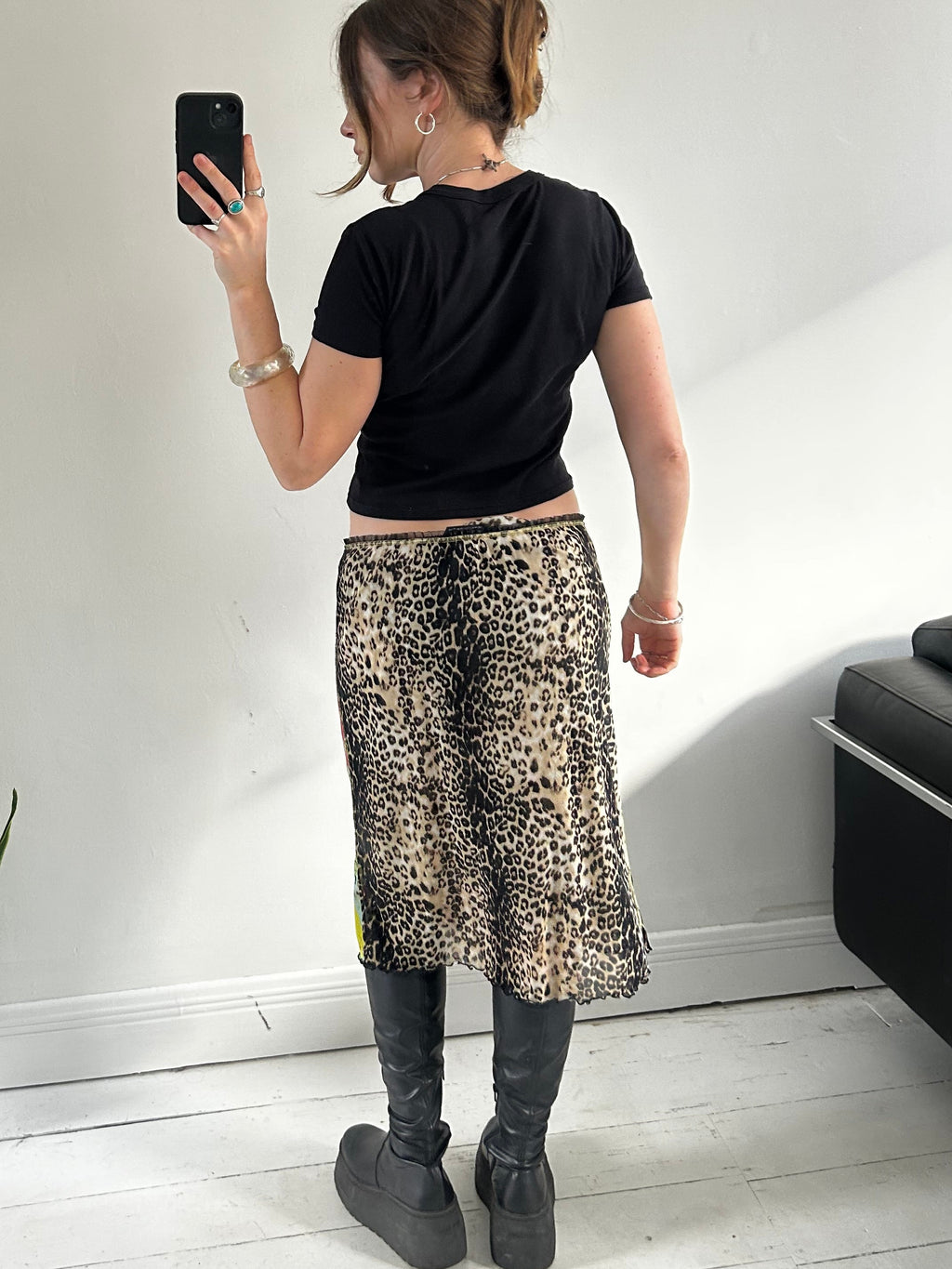 Mesh Chiffon Sequin Animal Print Skirt Size 12/14