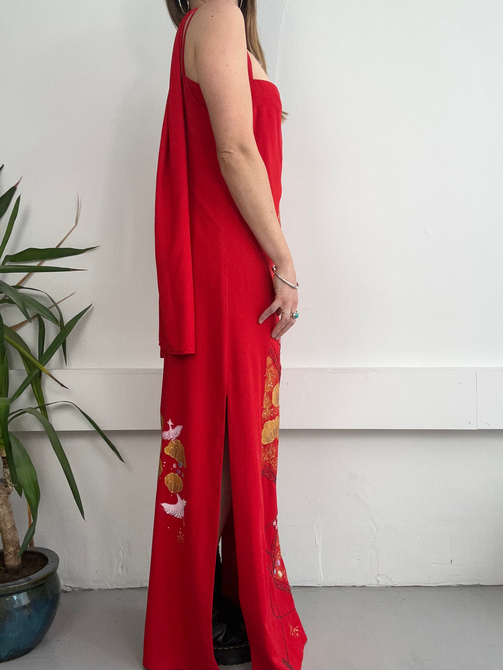 Red Hand Made Painted Evening Dress Size 10/12