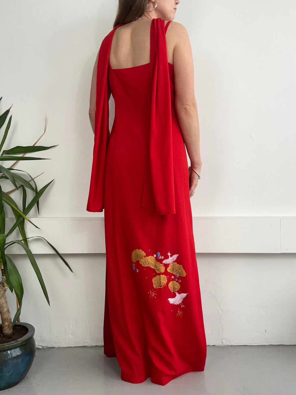 Red Hand Made Painted Evening Dress Size 10/12