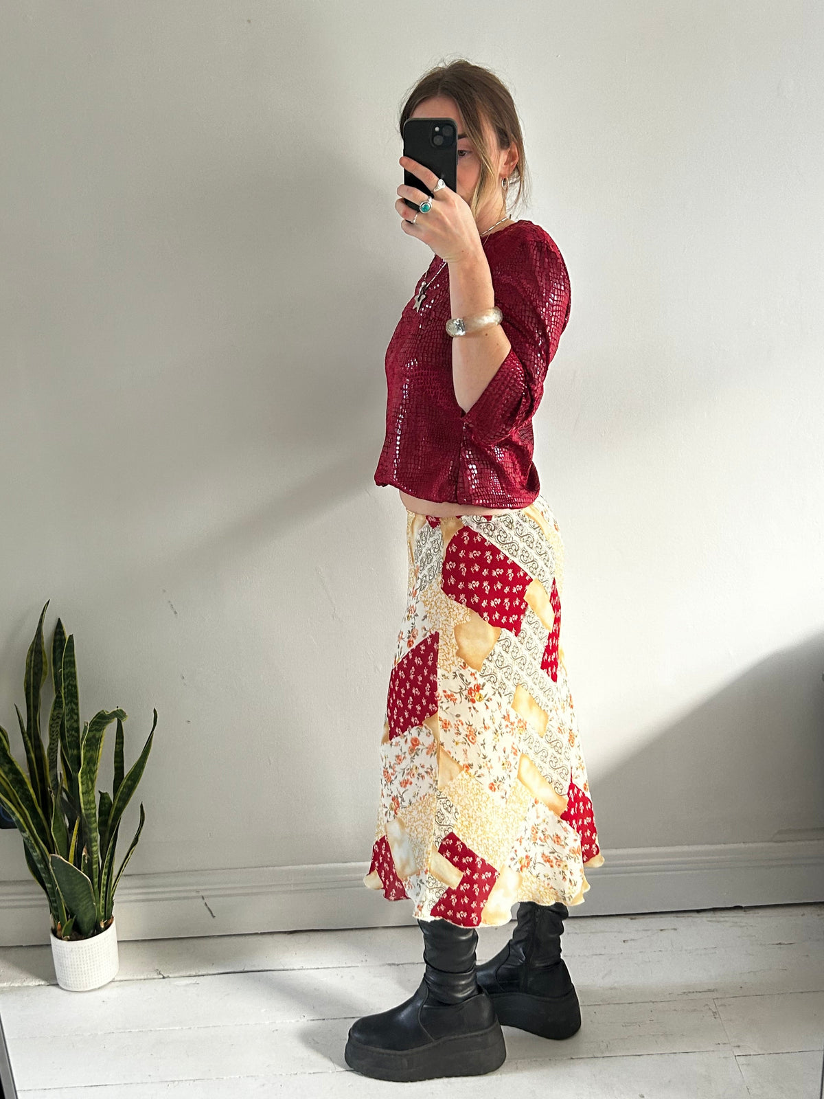 Patchwork Print Midi Skirt Size 14