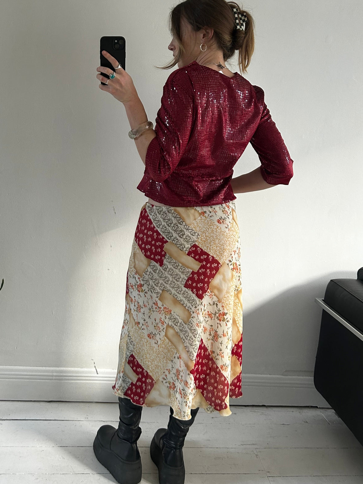 Patchwork Print Midi Skirt Size 14