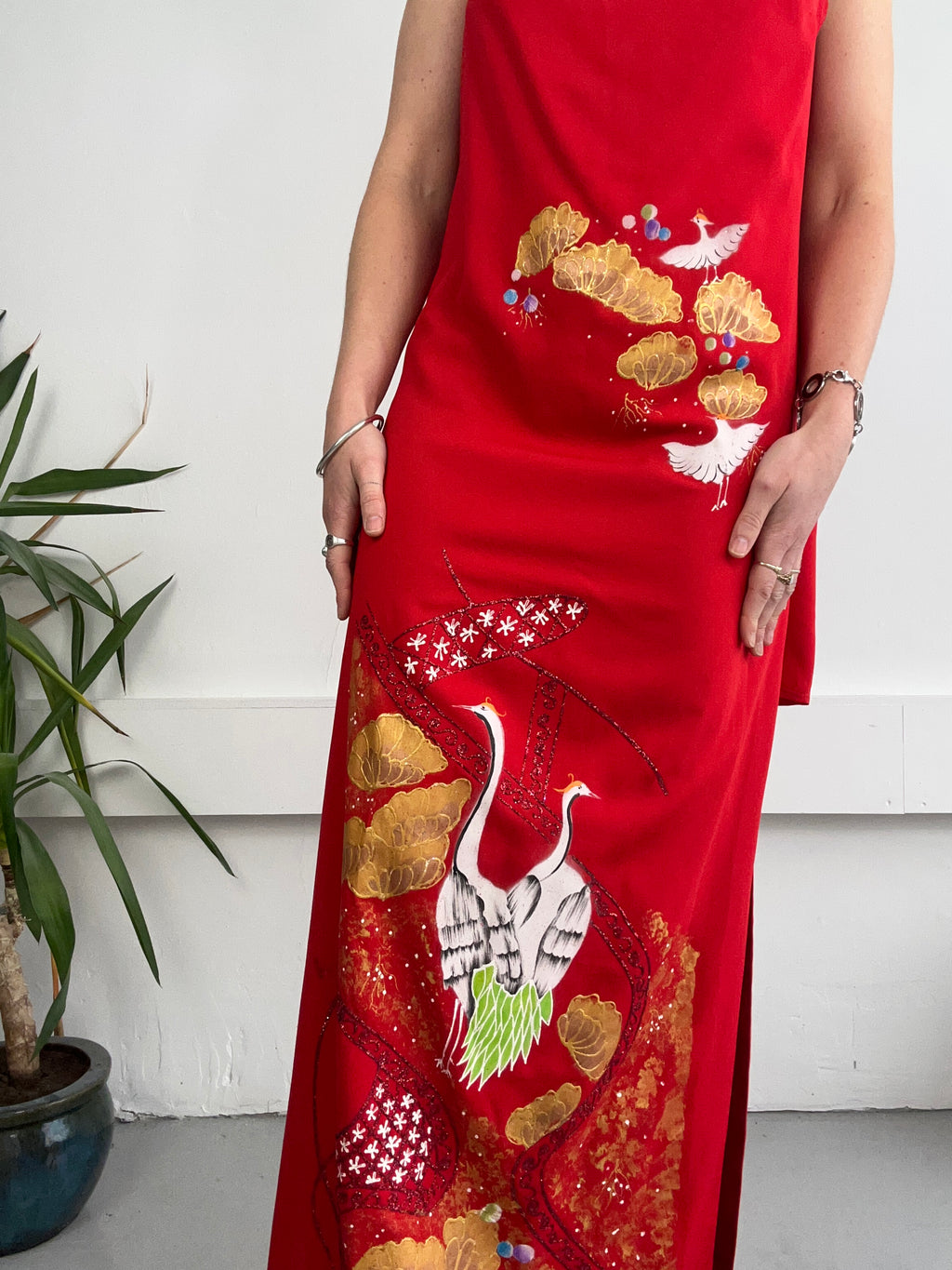 Red Hand Made Painted Evening Dress Size 10/12