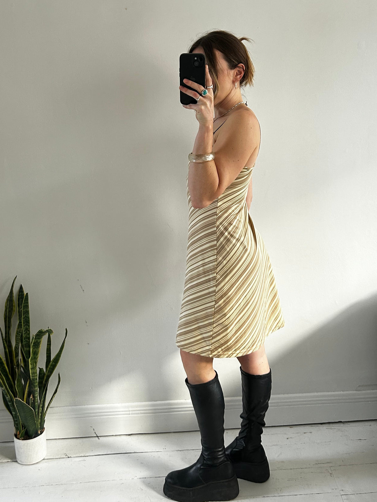 Pinstripe 90's Beige Mini Dress 10