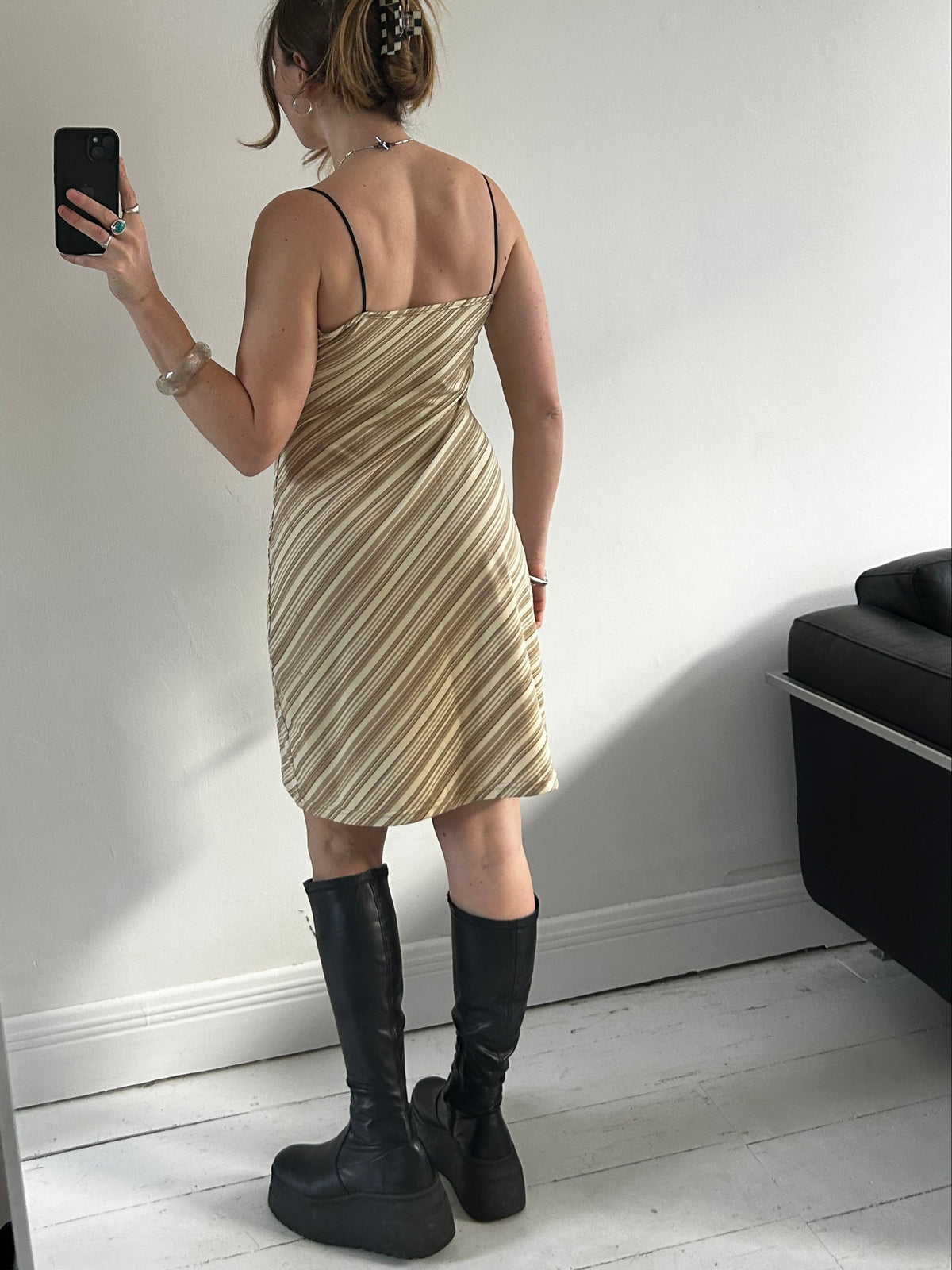 Pinstripe 90's Beige Mini Dress 10