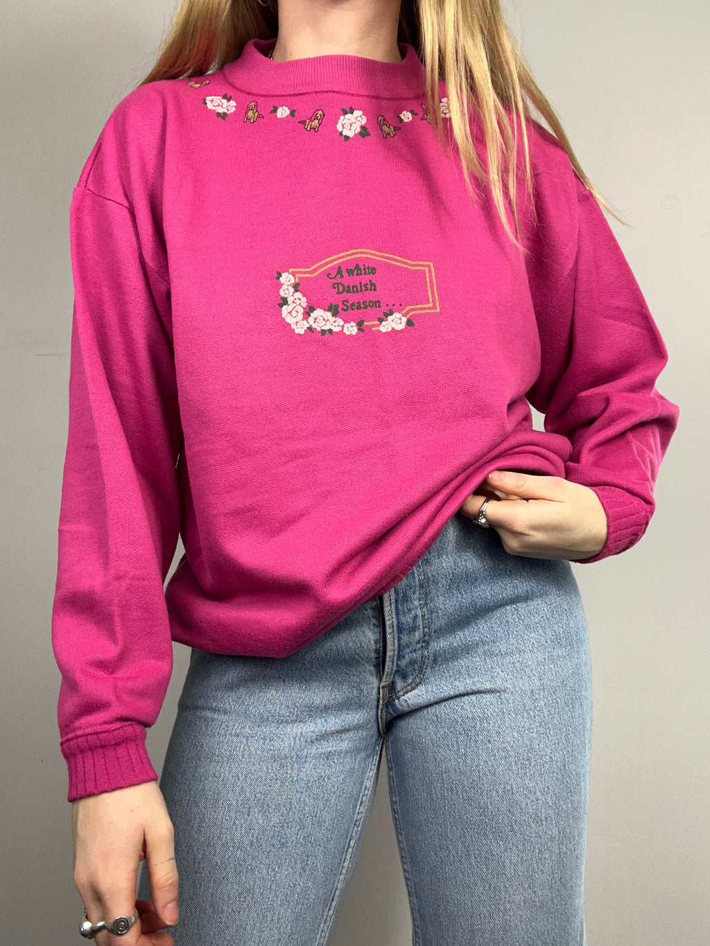 90's Pink Dog And Rose Sweater Size S