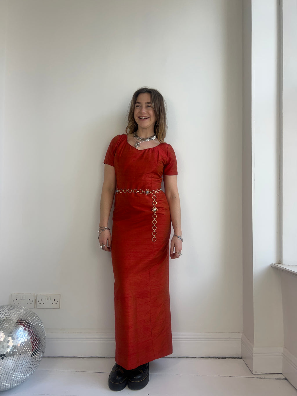 Orange Raw Silk 90's Maxi Dress Size 8
