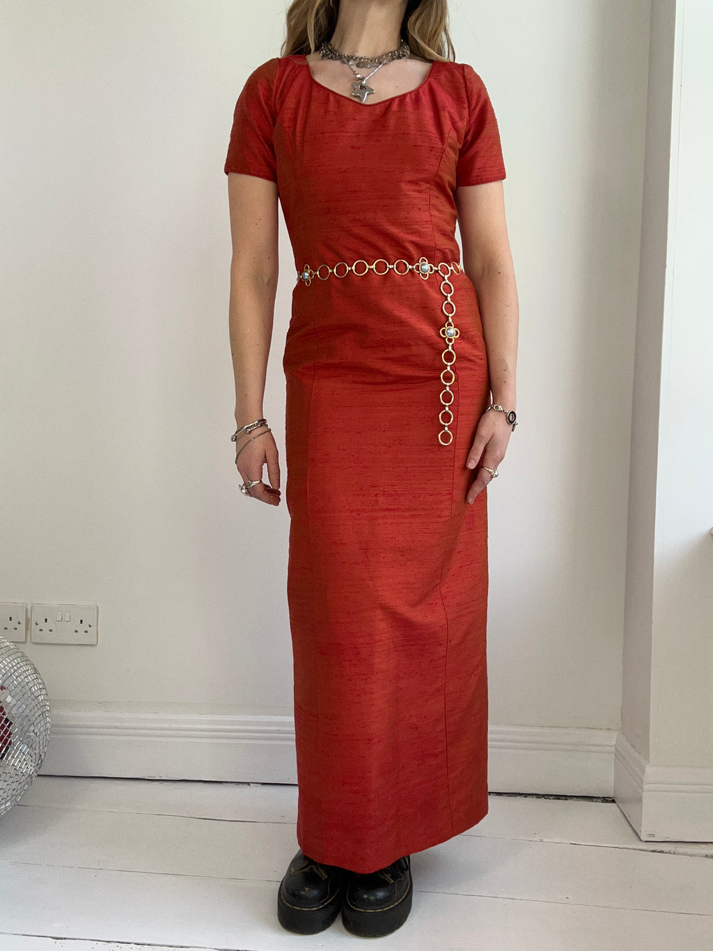 Orange Raw Silk 90's Maxi Dress Size 8