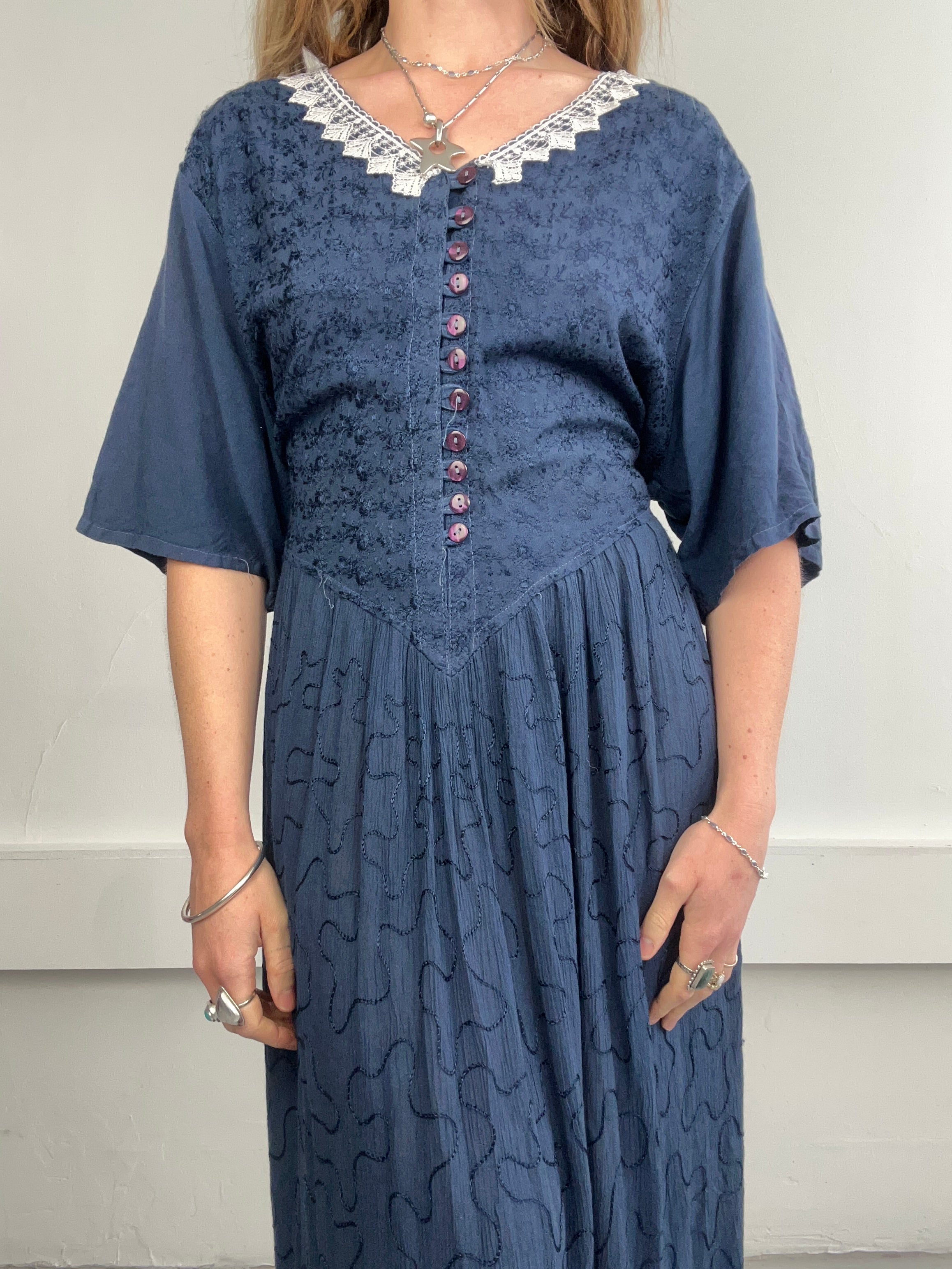 Navy Midi Dress 90's Size 14