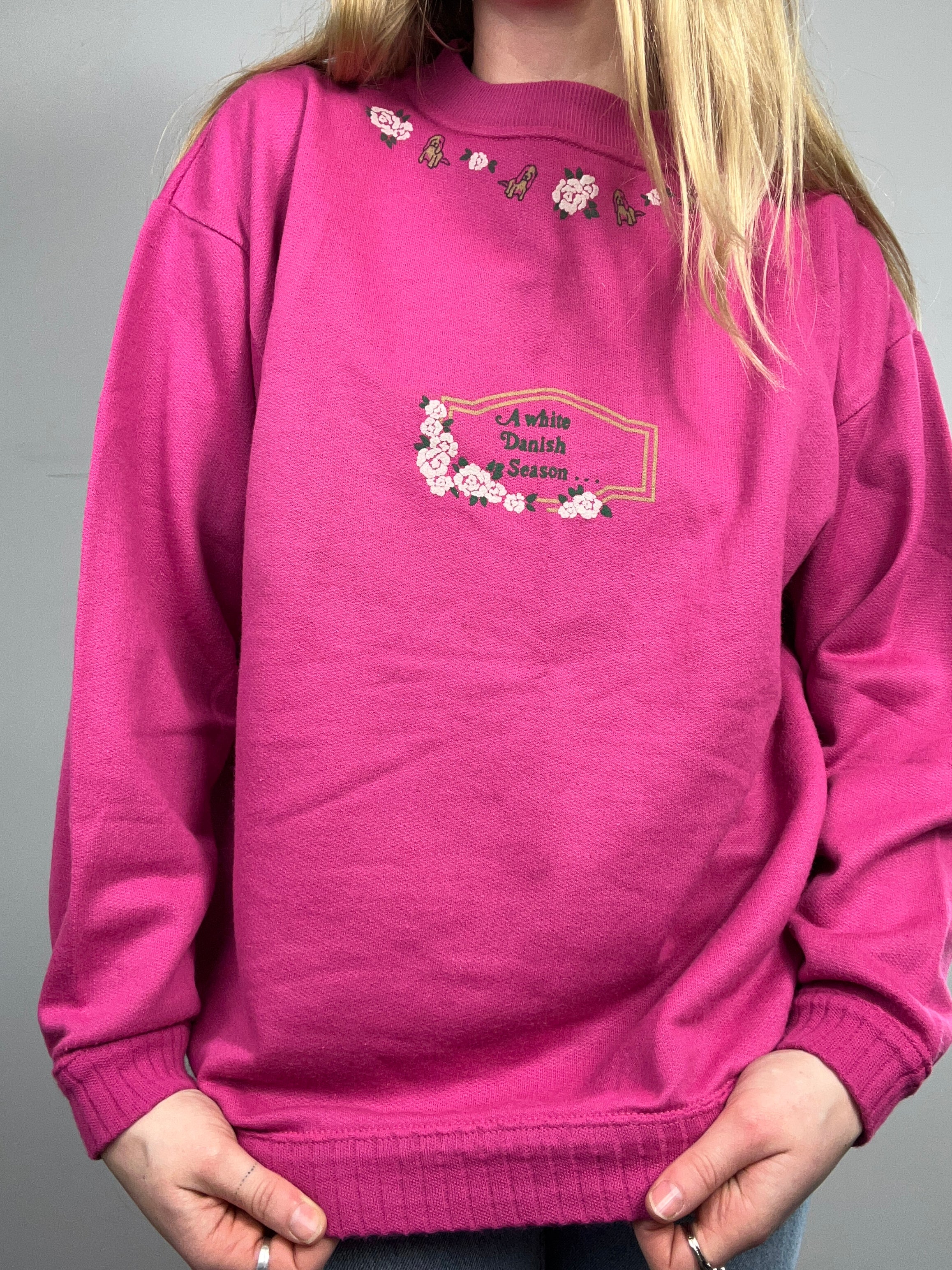 90's Pink Dog And Rose Sweater Size S