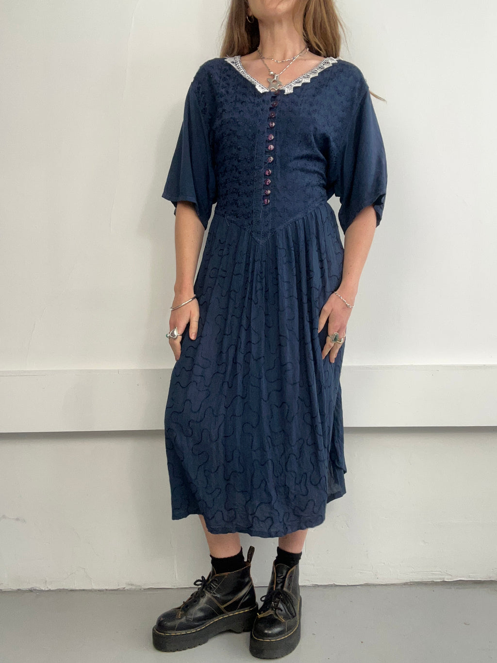 Navy Midi Dress 90's Size 14