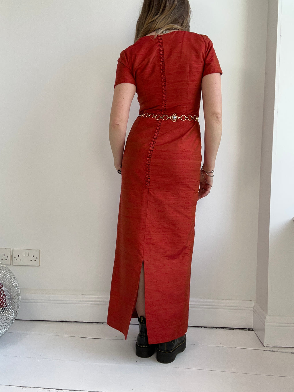 Orange Raw Silk 90's Maxi Dress Size 8