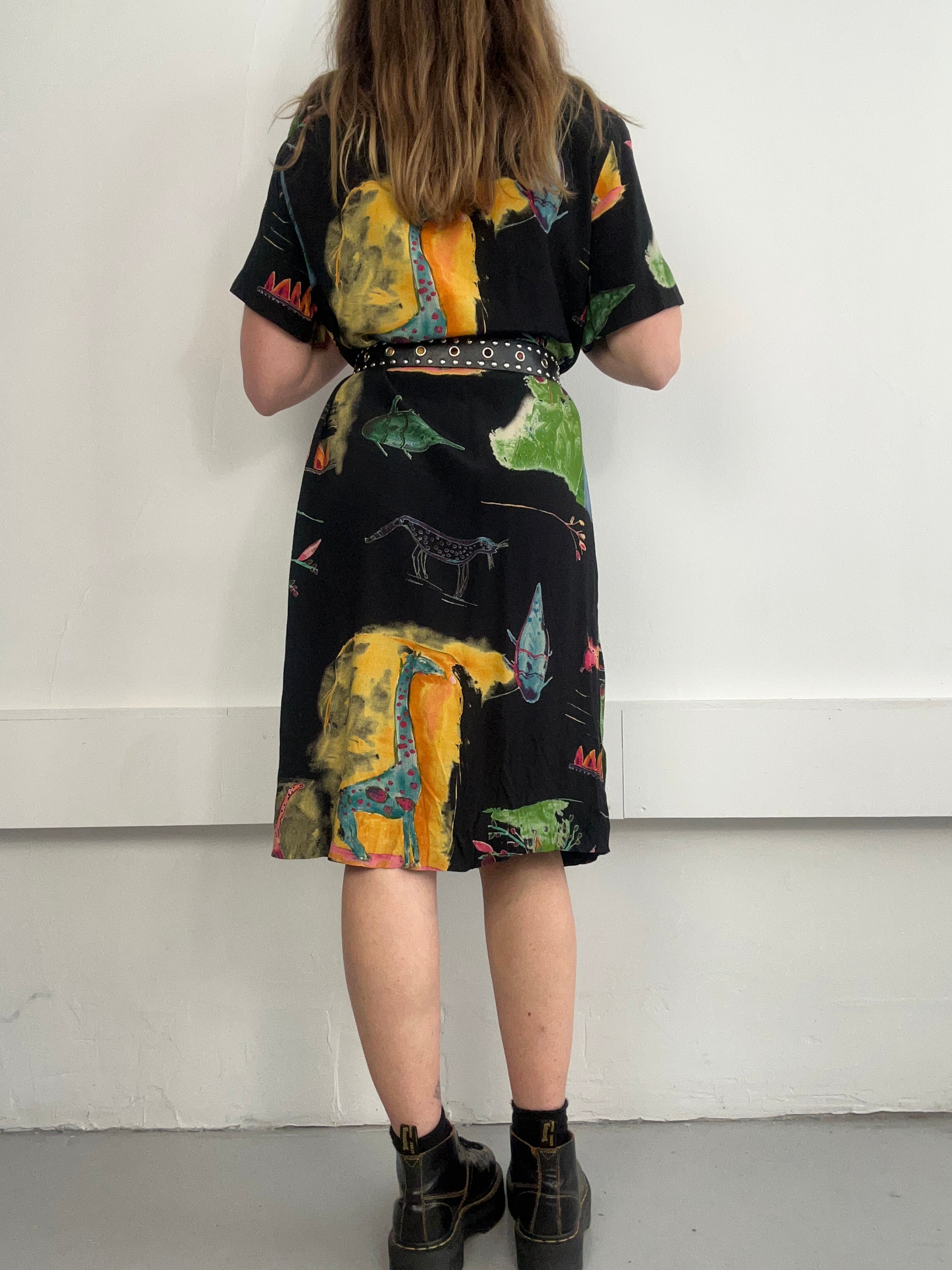 Animal Print Midi Dress 80's Size 14