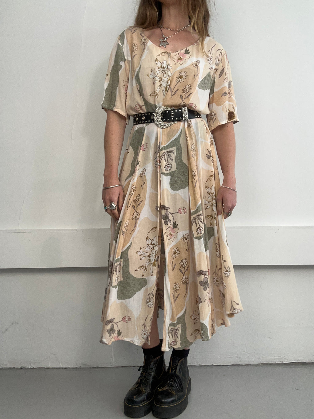 90s Cream Floral Dress Size 12