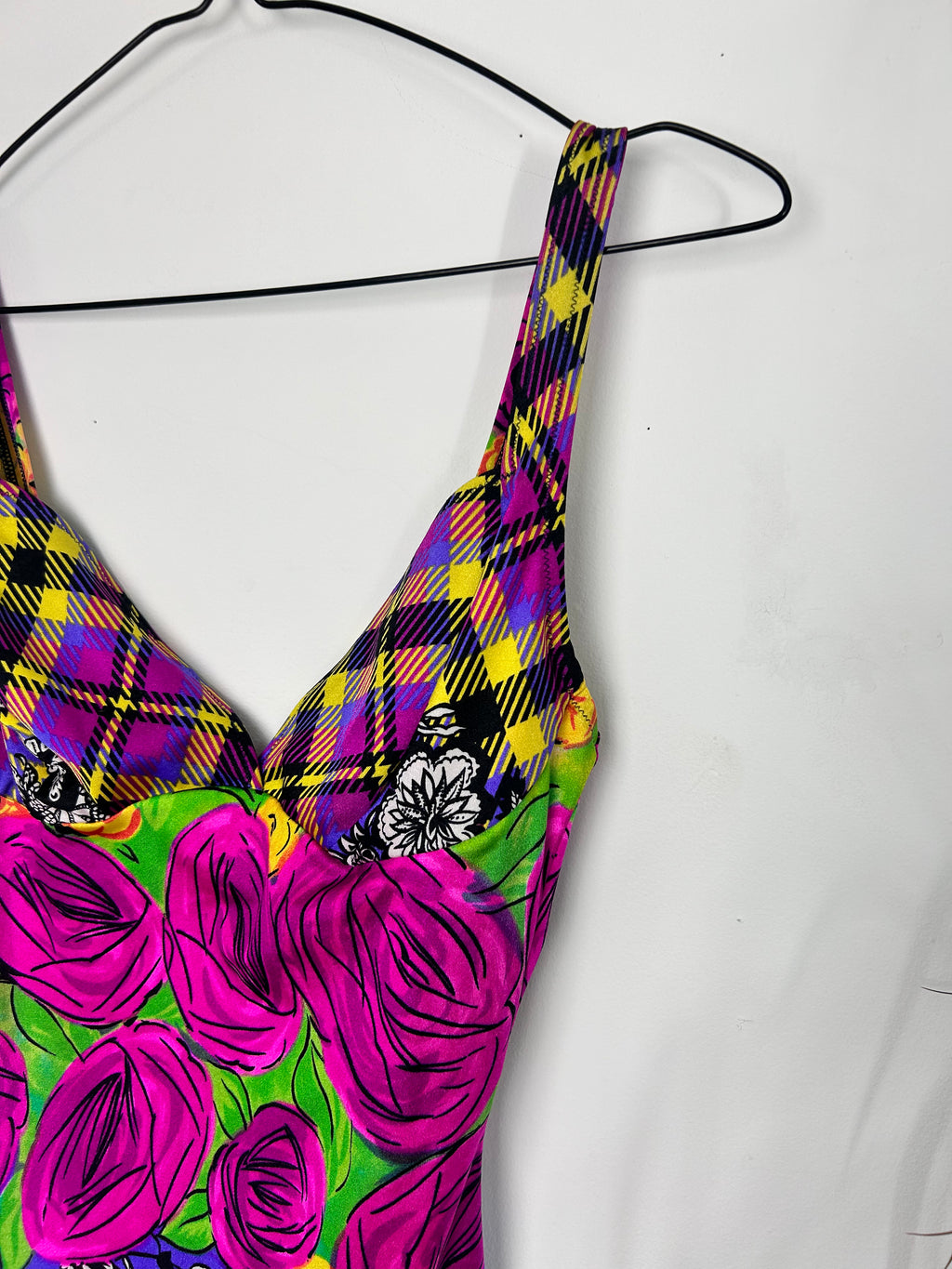 80's Tartan Floral Swimsuit Size 10