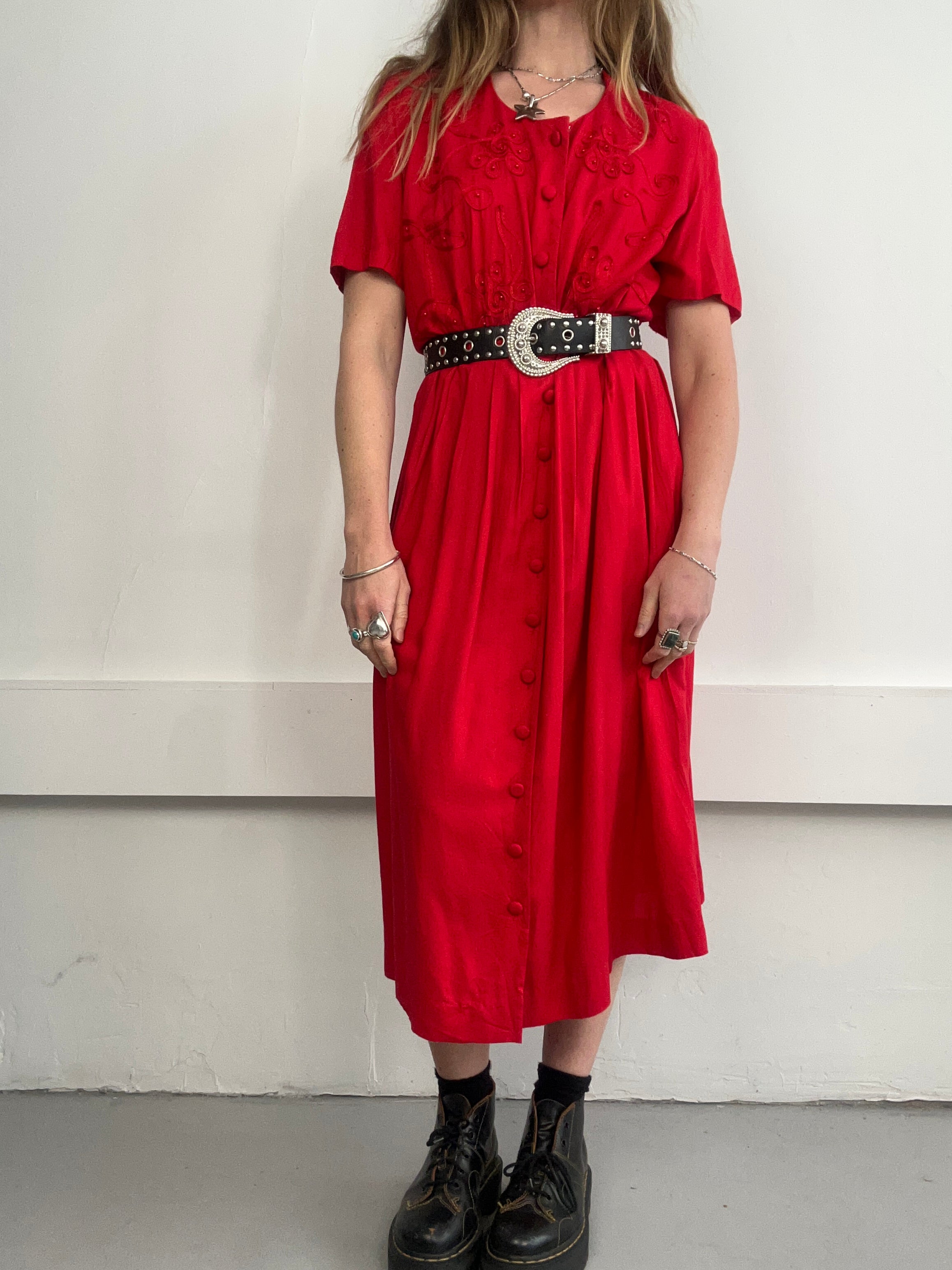 Red 80'S Midi Dress Size 12