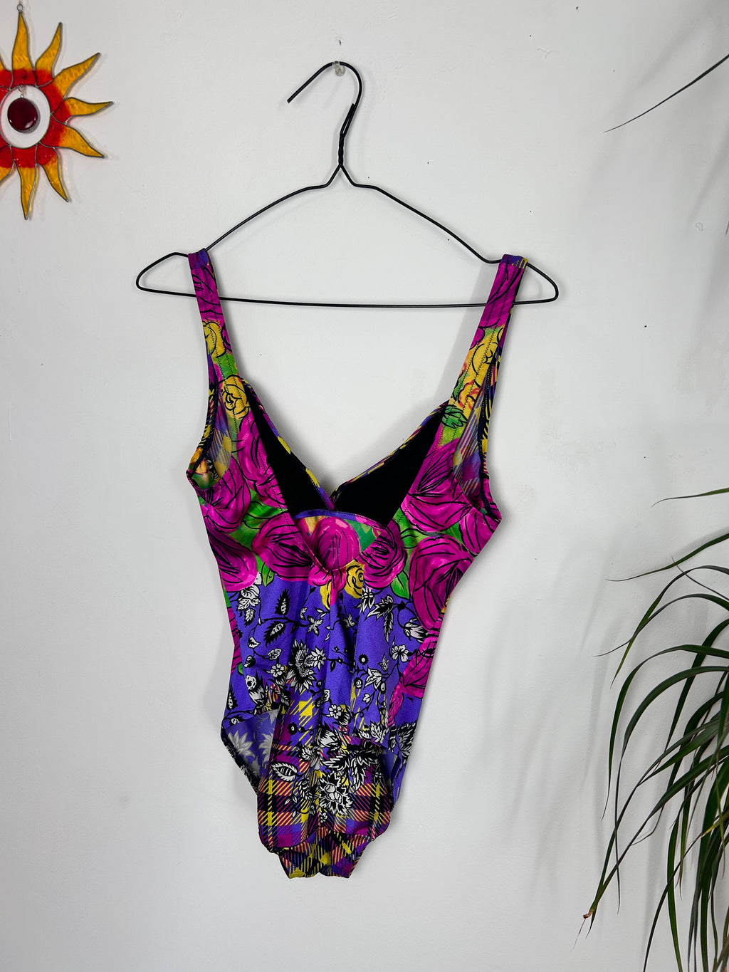 80's Tartan Floral Swimsuit Size 10