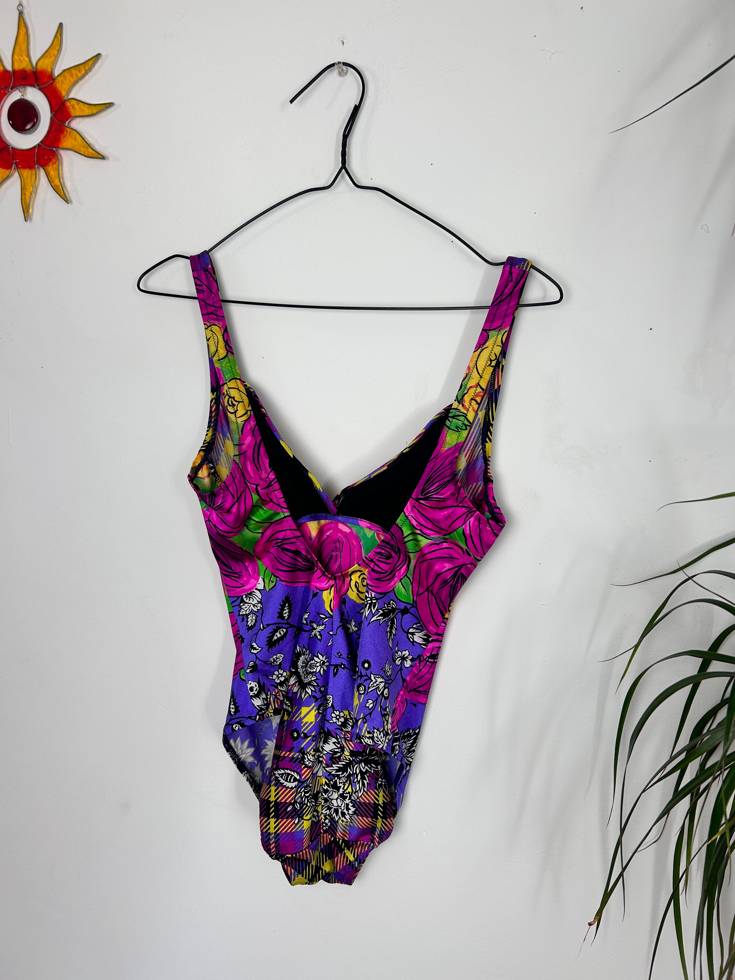 80's Tartan Floral Swimsuit Size 10