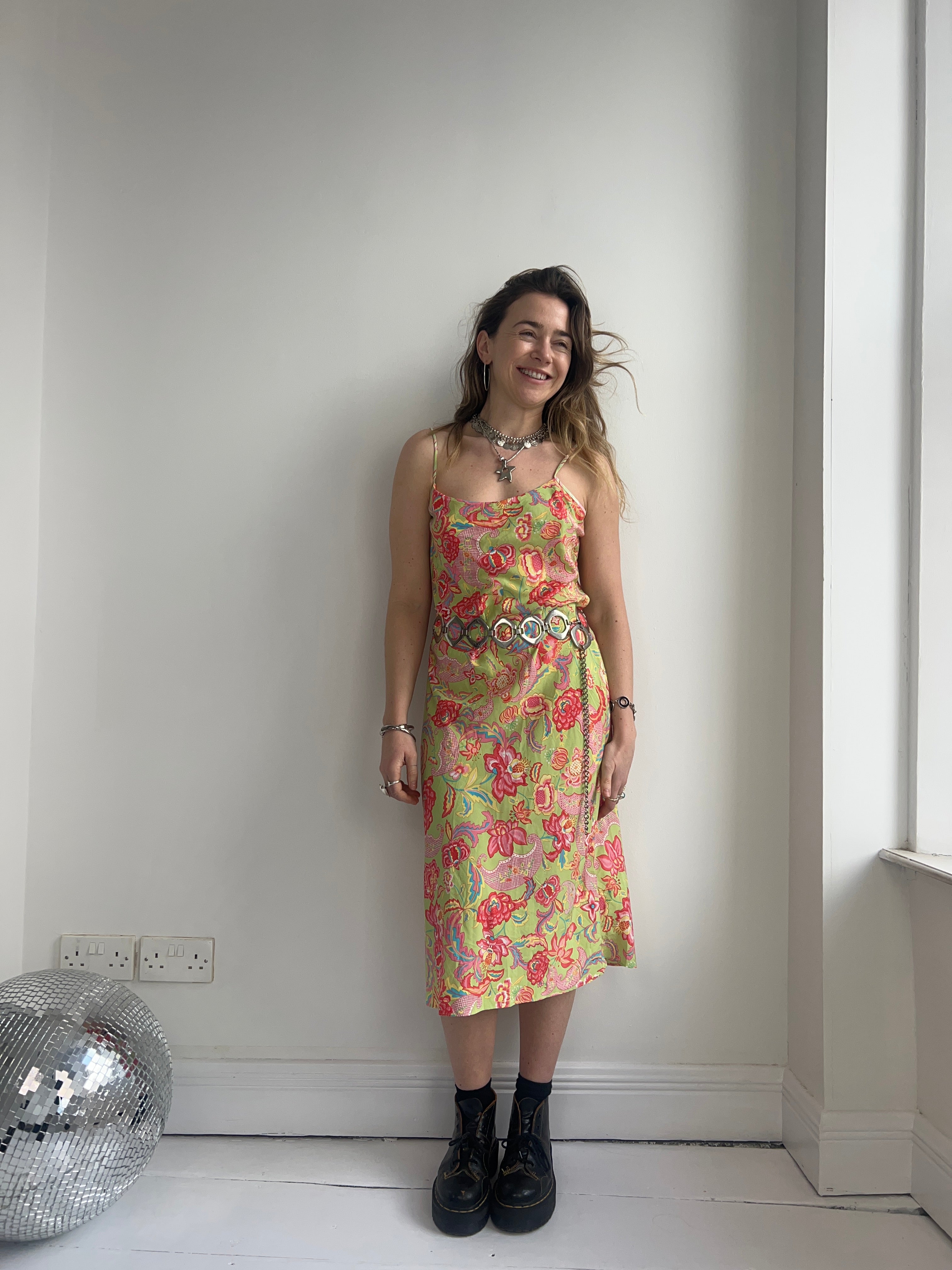 Floral Lime Green Slip Dress Size 10