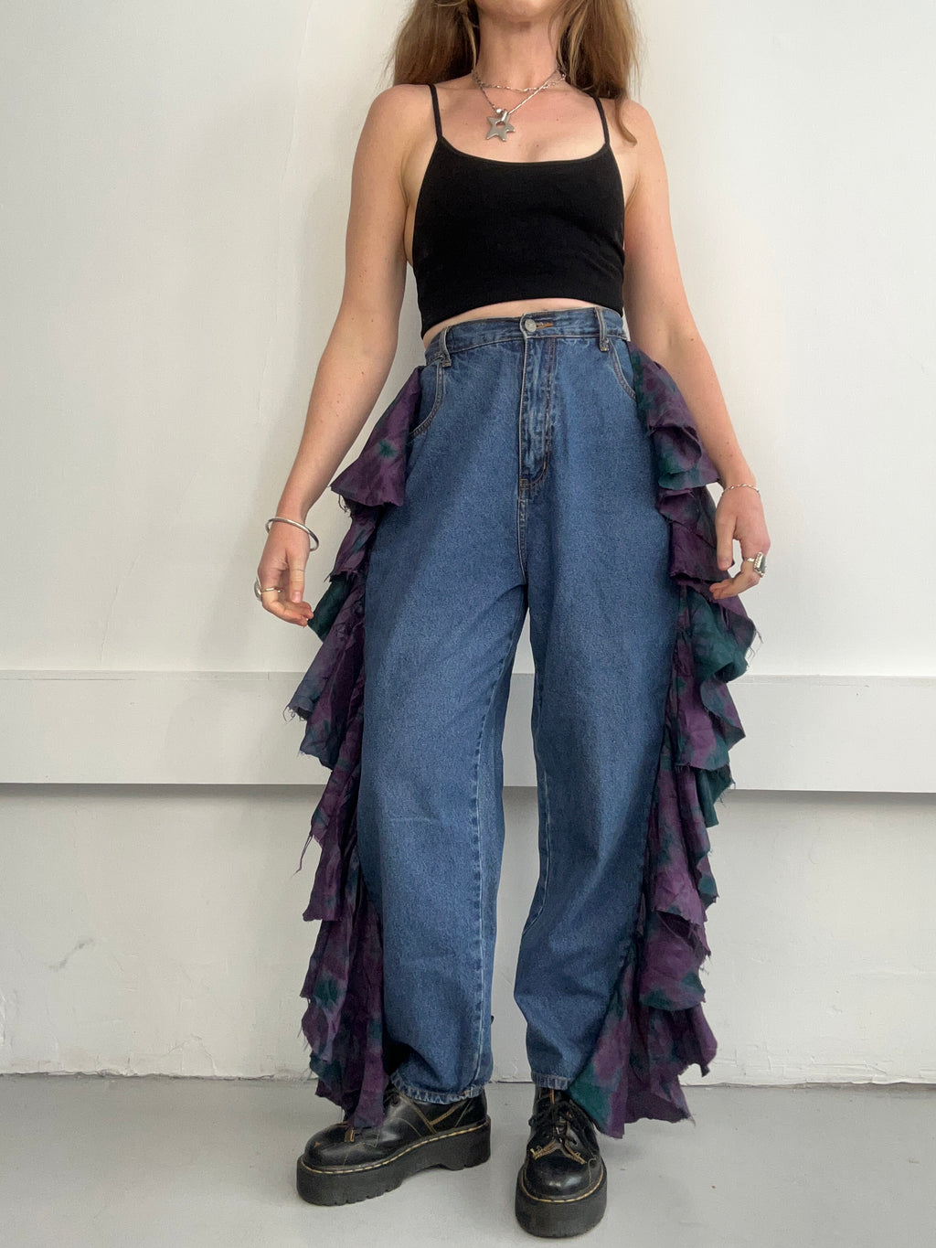 Reworked Denim Ruffle Jeans Size 10