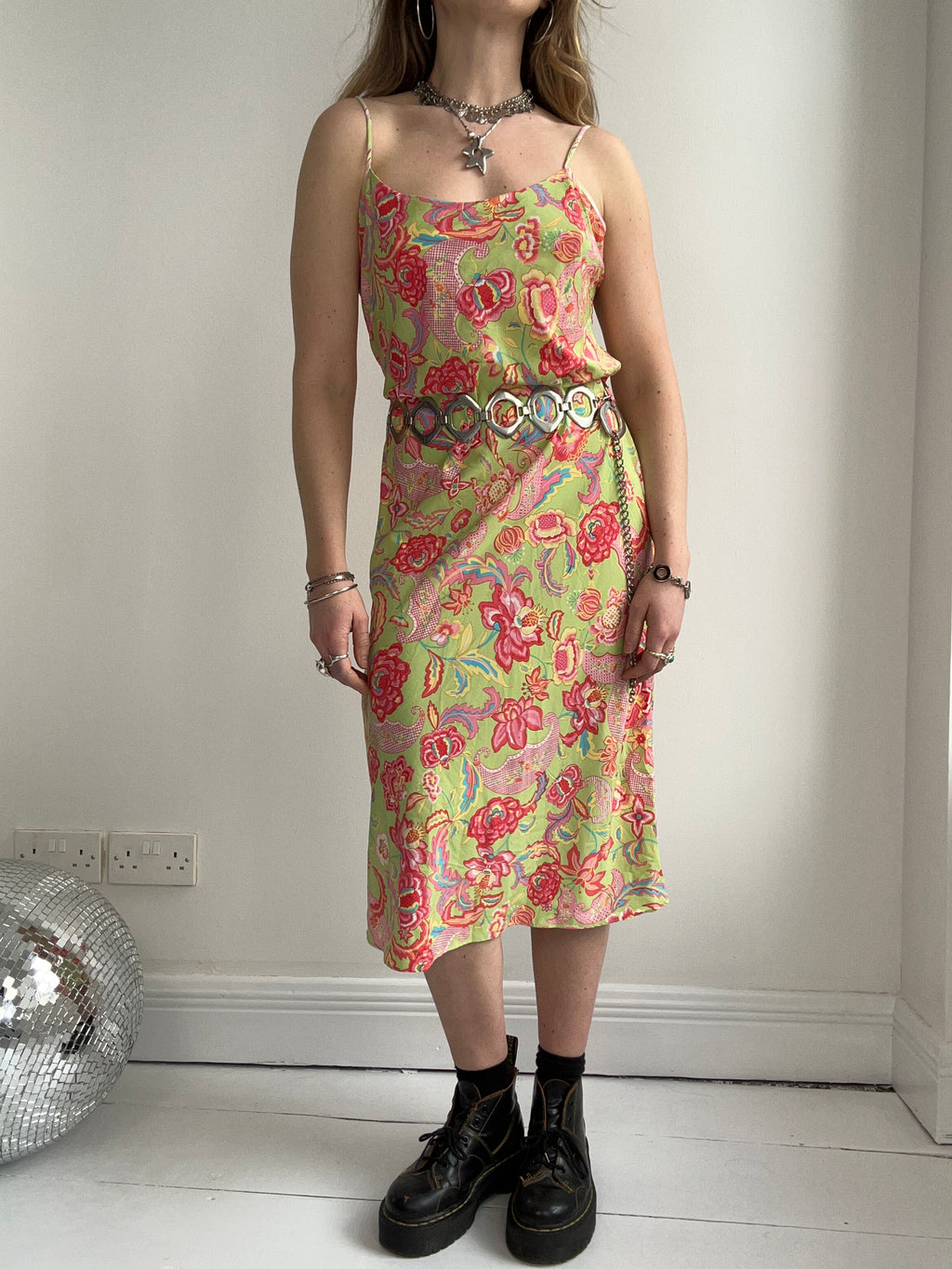 Floral Lime Green Slip Dress Size 10