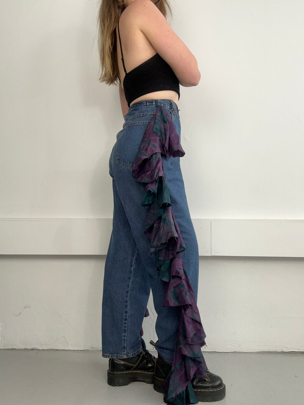 Reworked Denim Ruffle Jeans Size 10