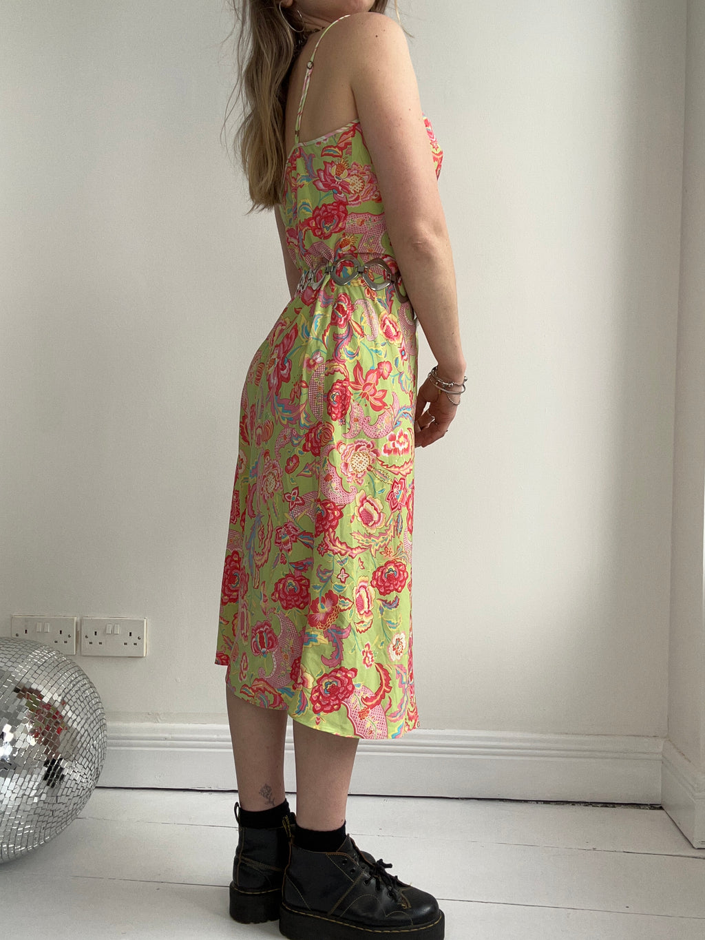Floral Lime Green Slip Dress Size 10