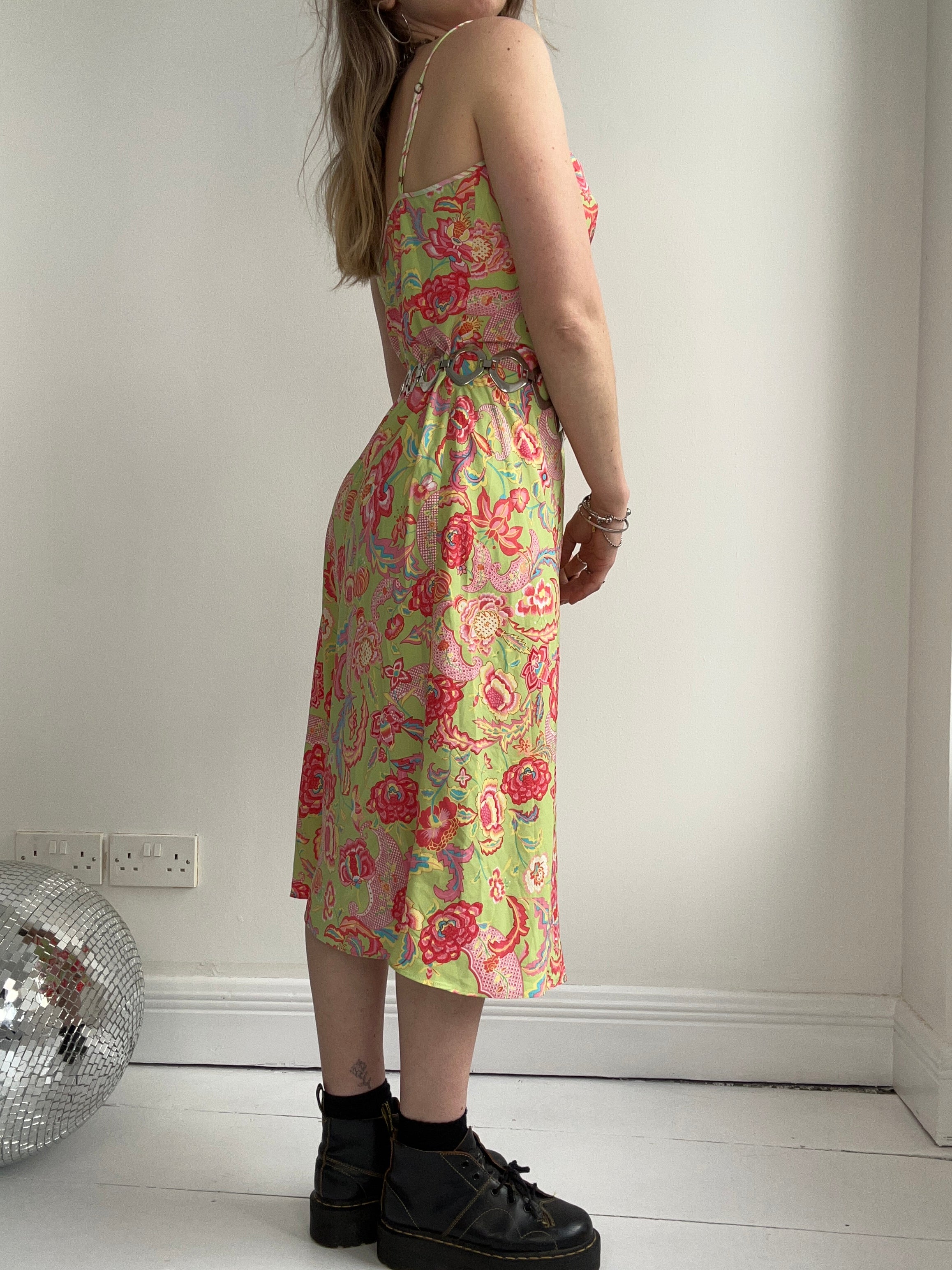 Floral Lime Green Slip Dress Size 10