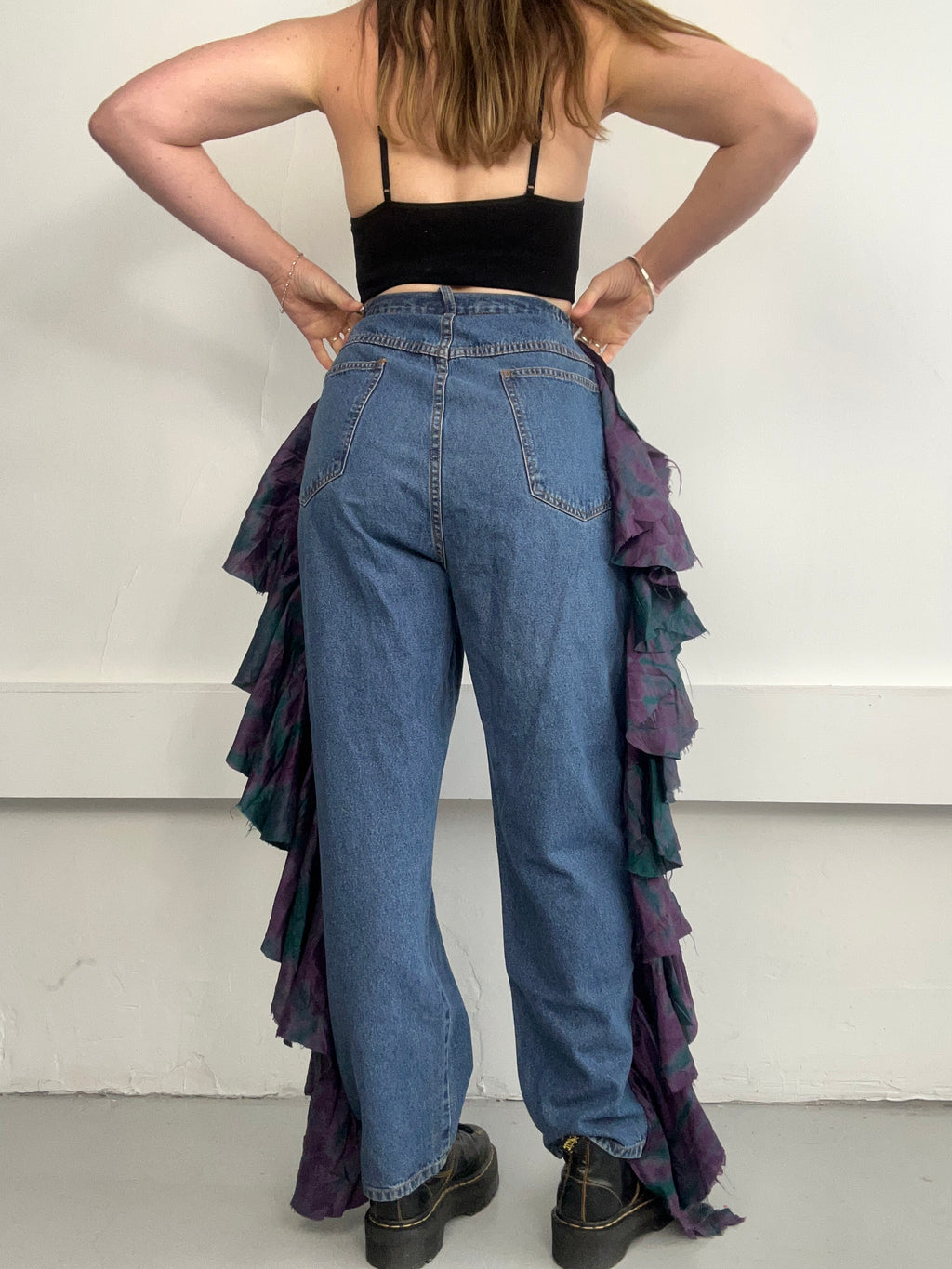 Reworked Denim Ruffle Jeans Size 10