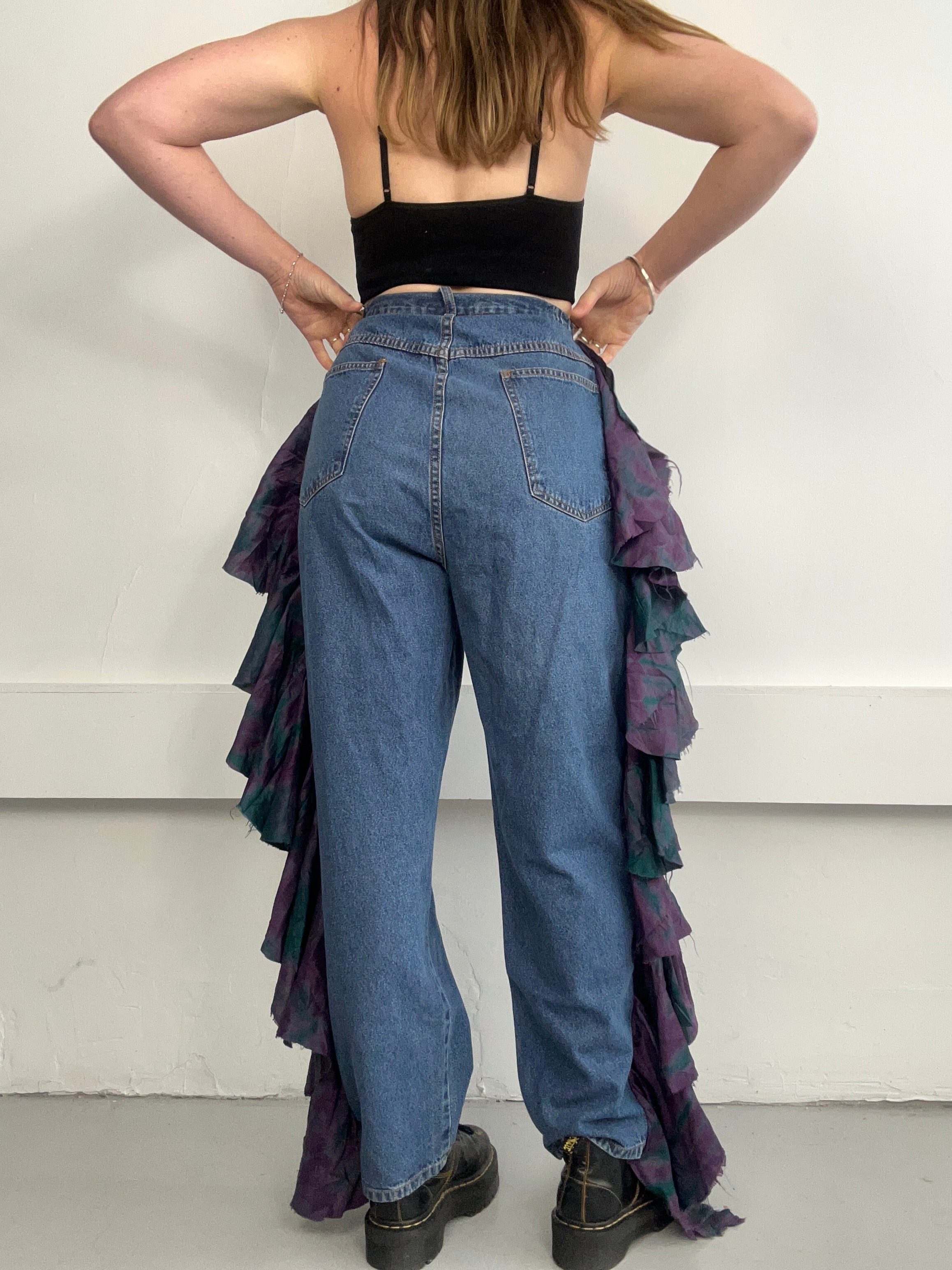 Reworked Denim Ruffle Jeans Size 10