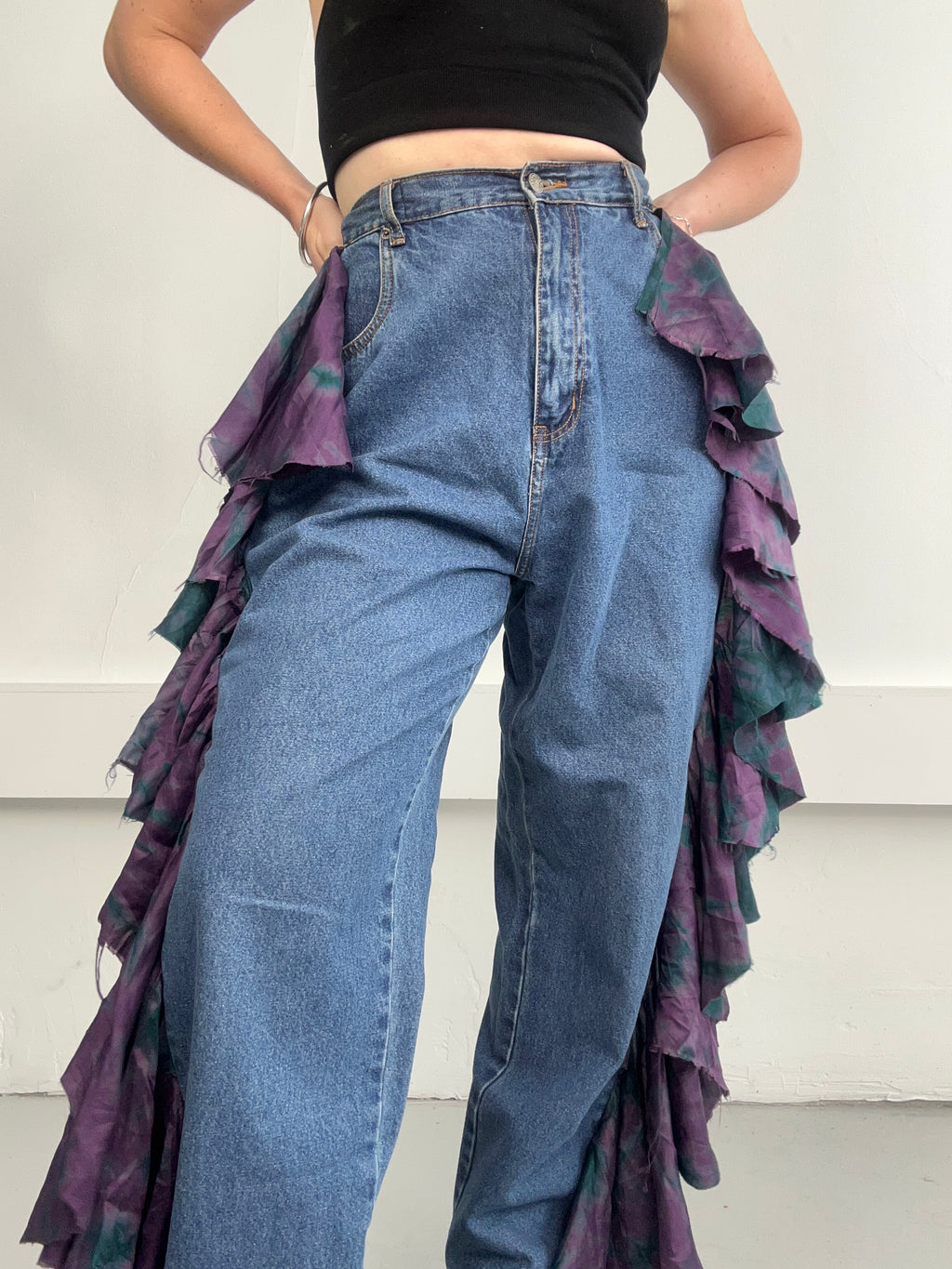 Reworked Denim Ruffle Jeans Size 10