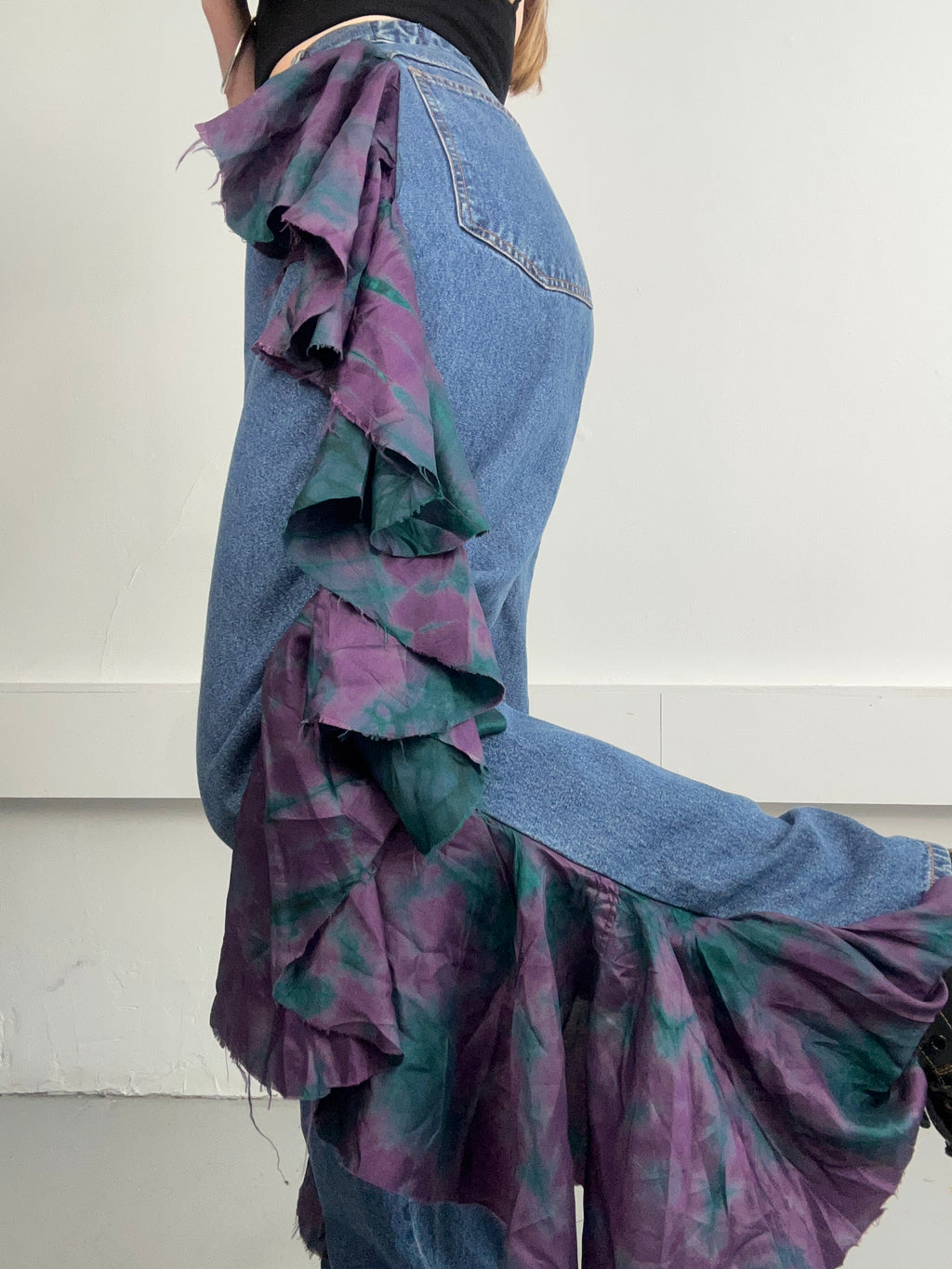 Reworked Denim Ruffle Jeans Size 10