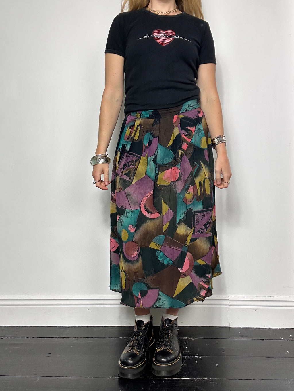 Purple 80's Geo Print Midi Skirt Size 8