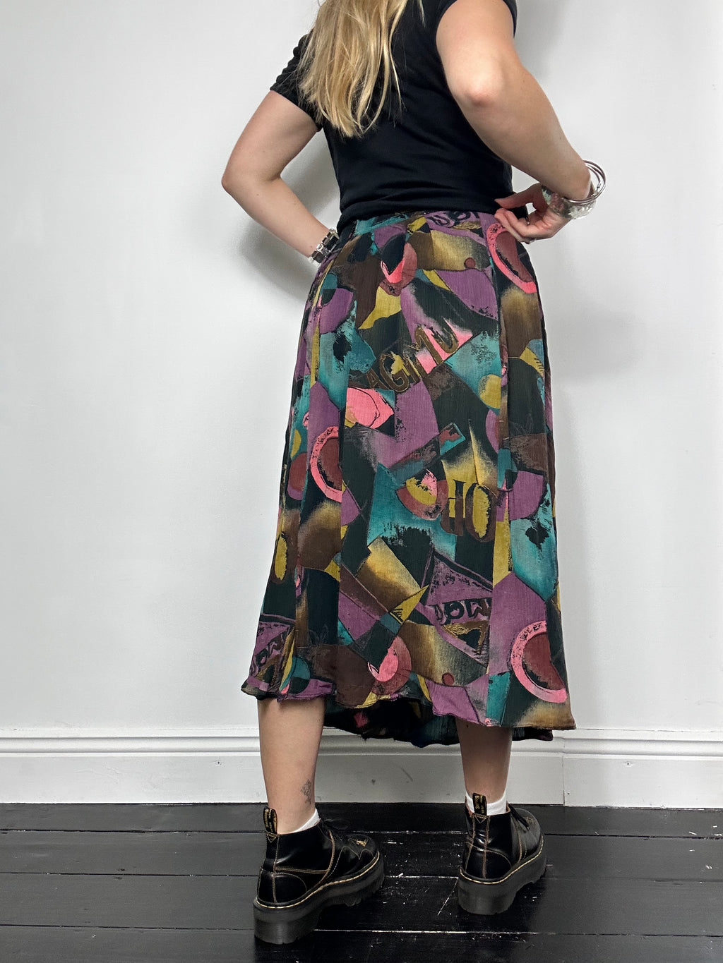 Purple 80's Geo Print Midi Skirt Size 8