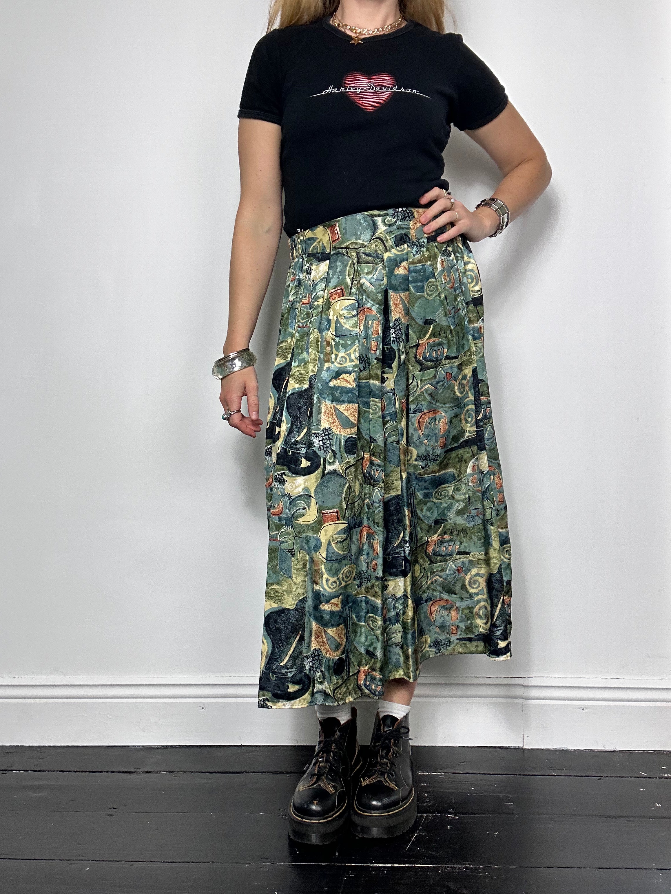 Green Silky Midi Skirt Size 10