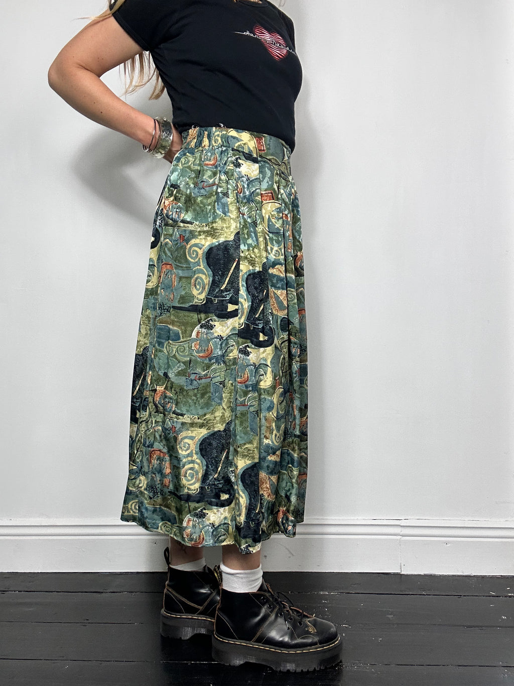 Green Silky Midi Skirt Size 10