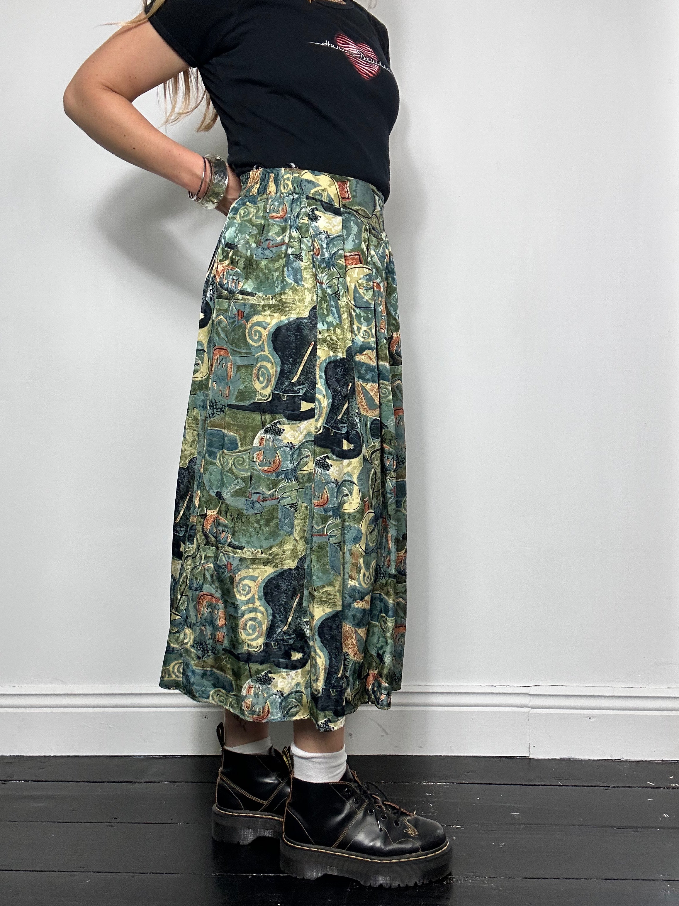 Green Silky Midi Skirt Size 10
