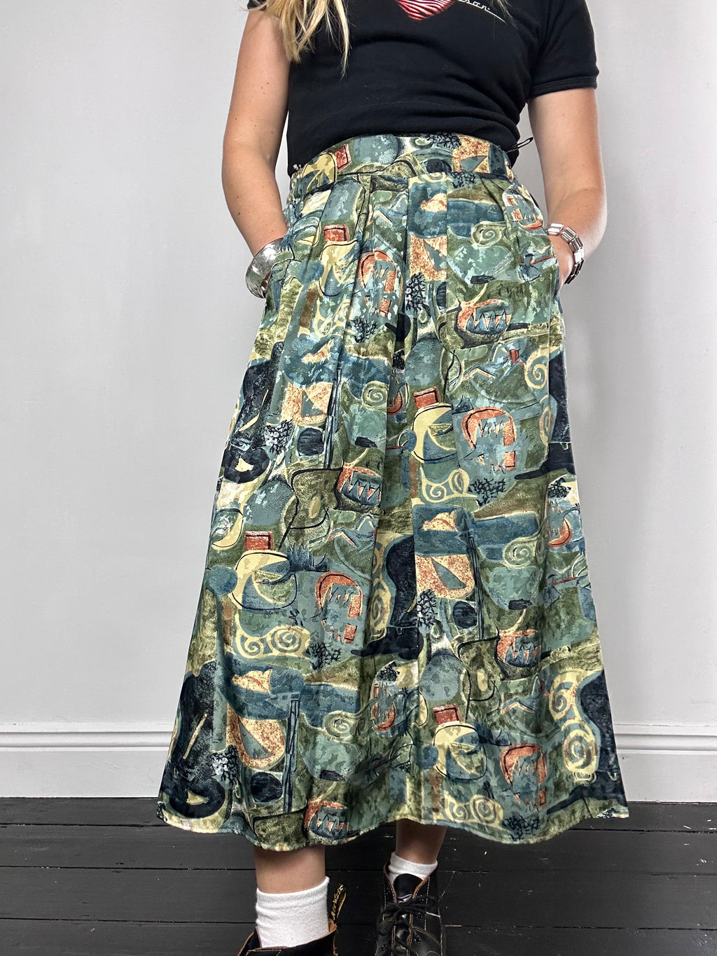 Green Silky Midi Skirt Size 10