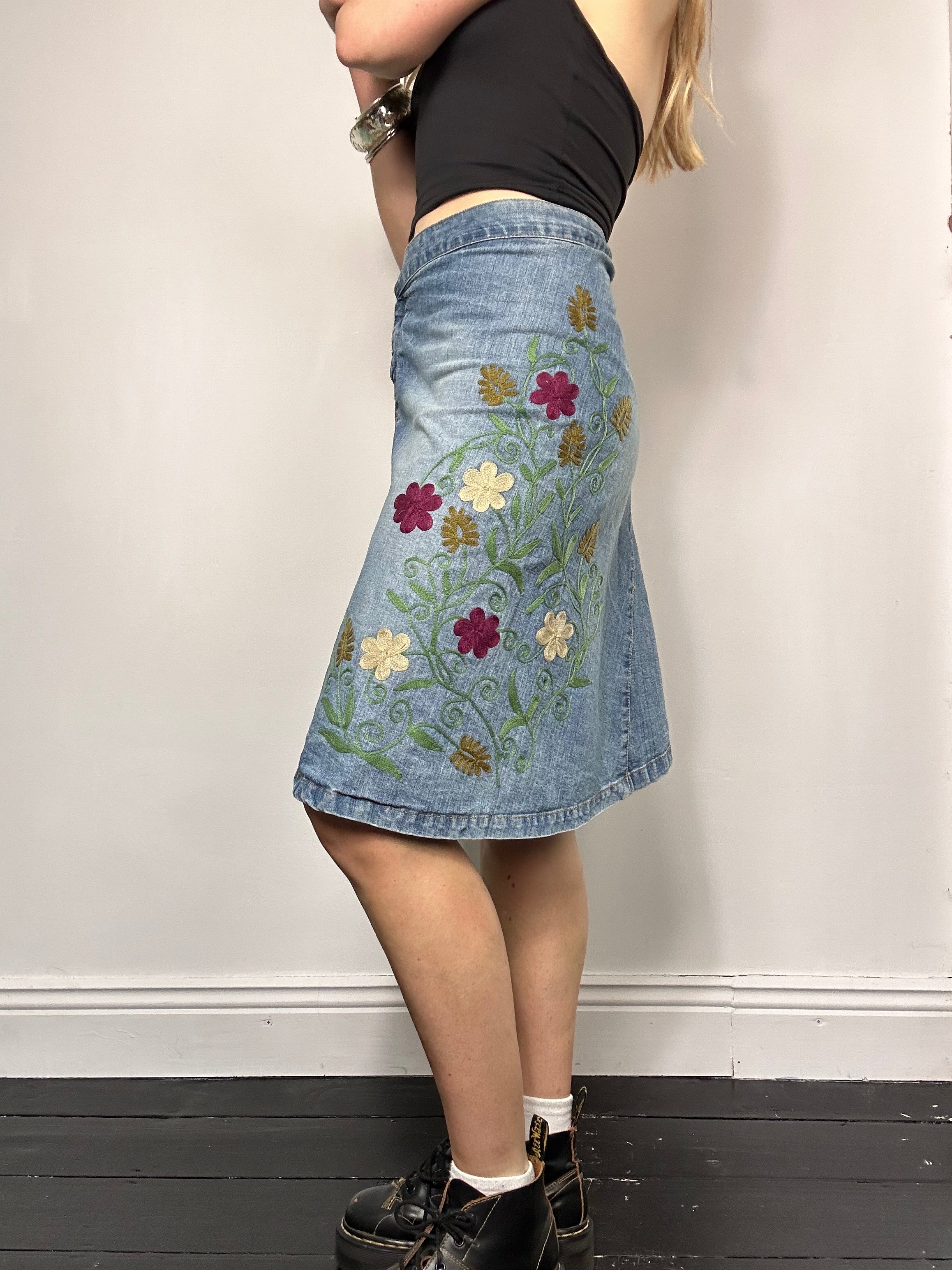 Denim Embroidered Skirt Size 8