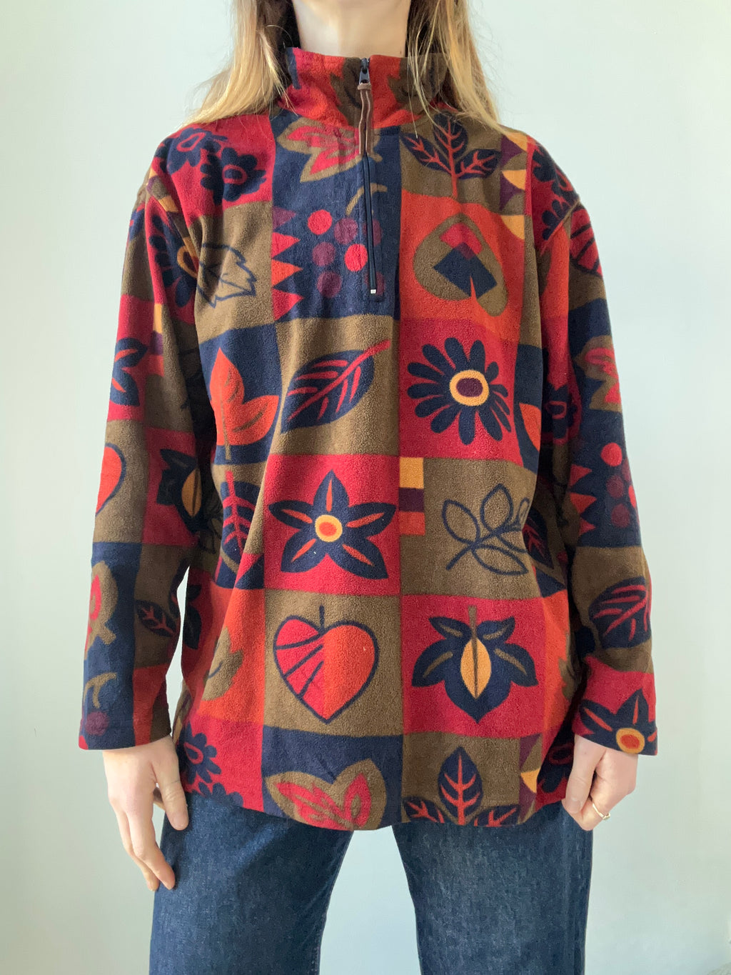 Half Zip Floral Fleece Size S