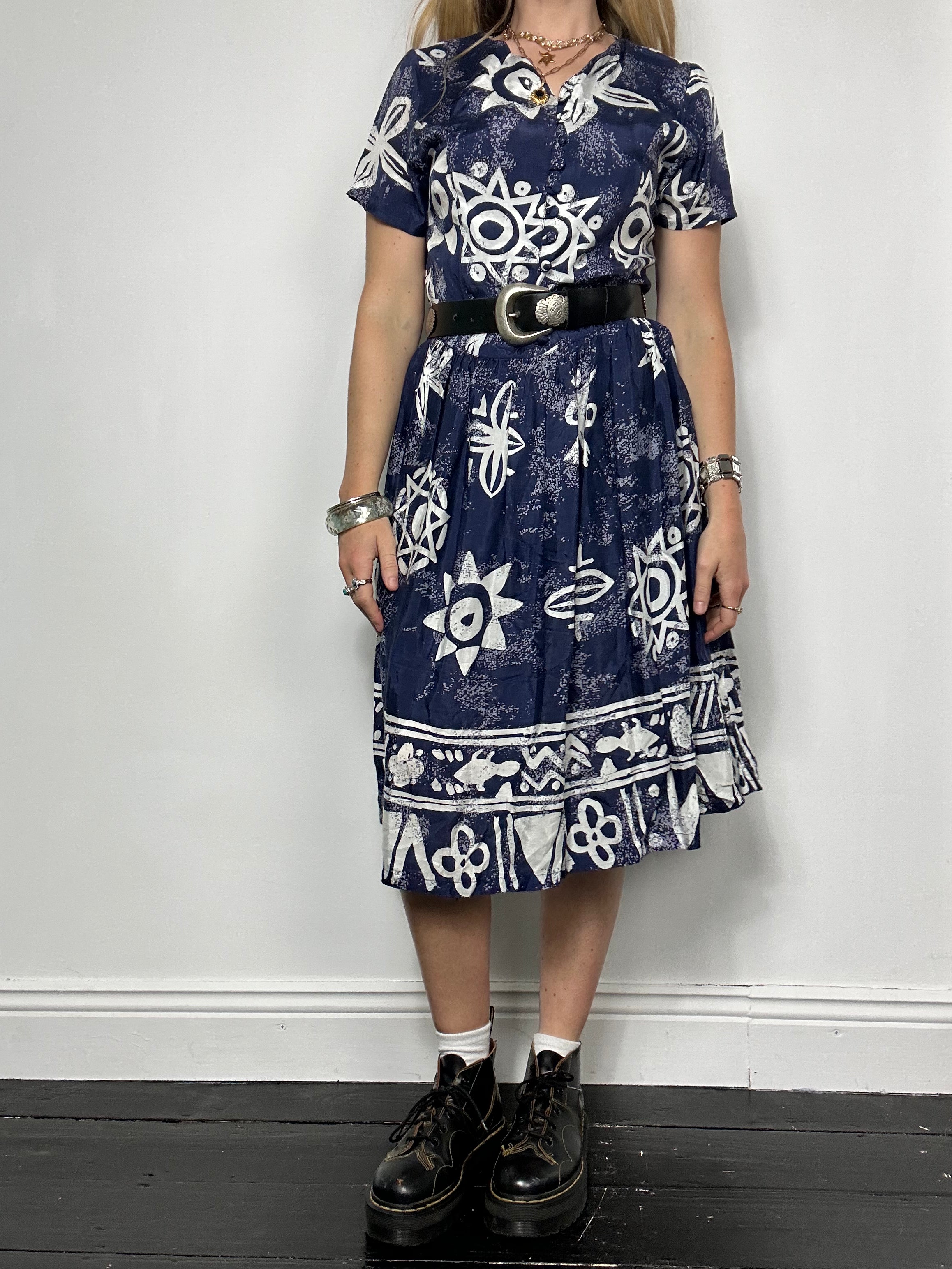 Navy geo print Midi Dress Size 10